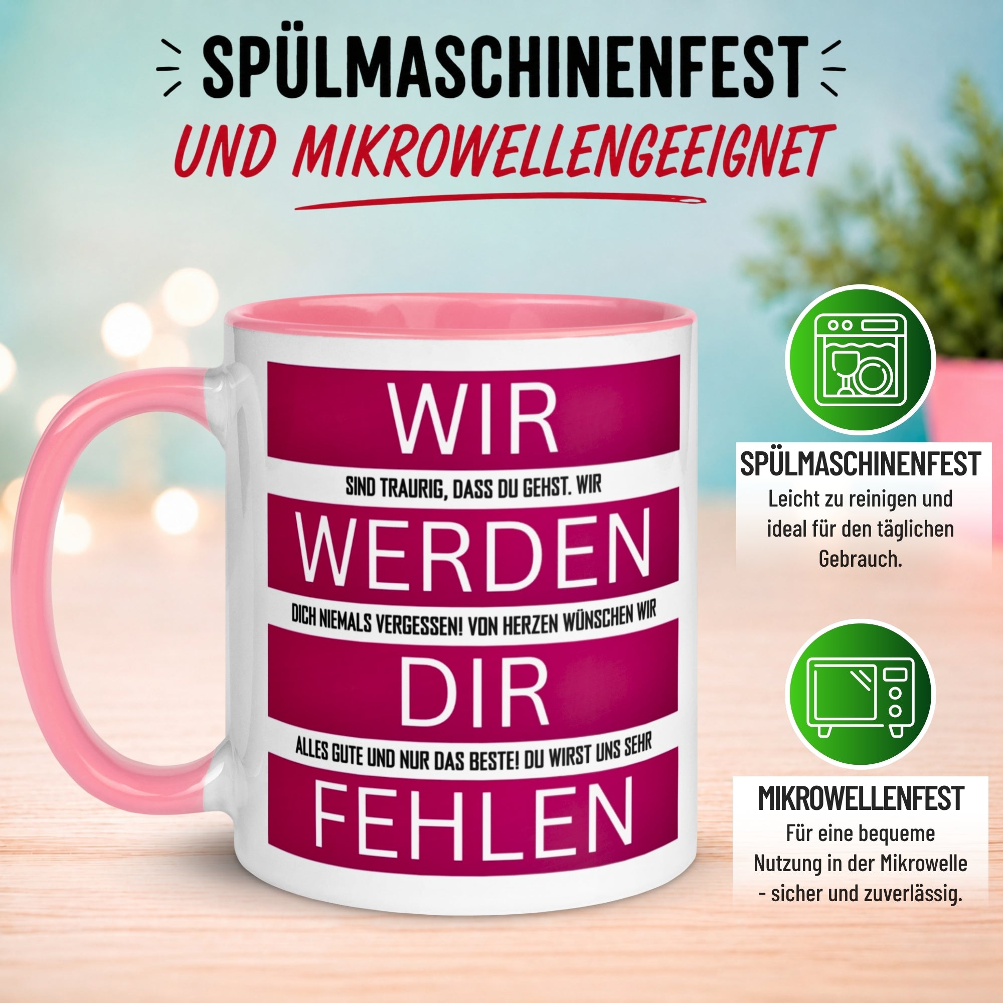 Tasse Abschied – „Wir werden dir fehlen“ – Abschiedsgeschenk Kollegin
