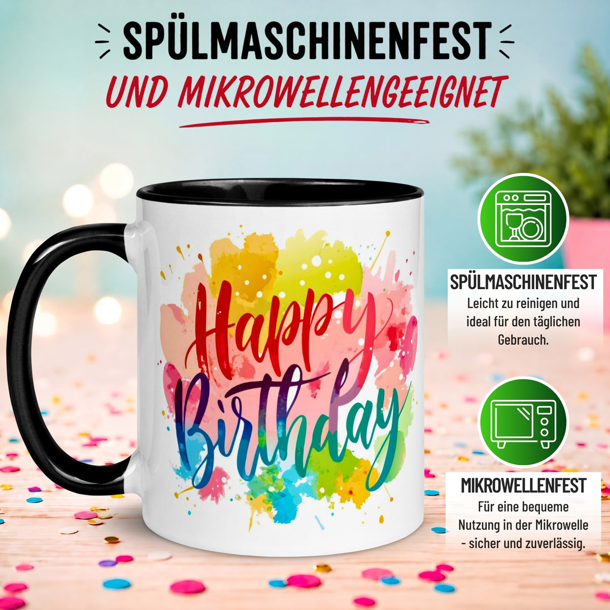Tasse Geburtstag – „Aquarell Happy Birthday“ – Geburtstagsgeschenk Mann Frau