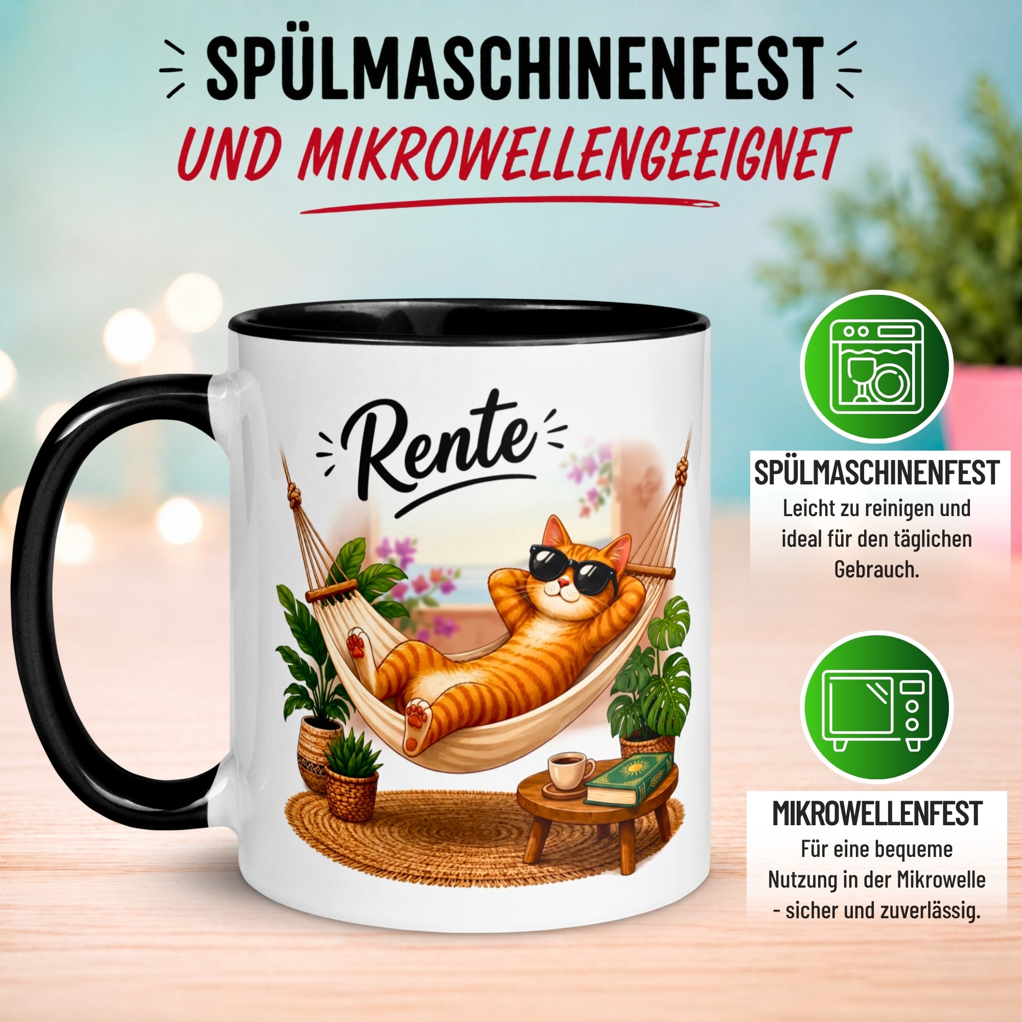 Tasse Rente – „Katze - Ab jetzt gibt’s nur noch Samstage“ – Becher zum Rentenbeginn