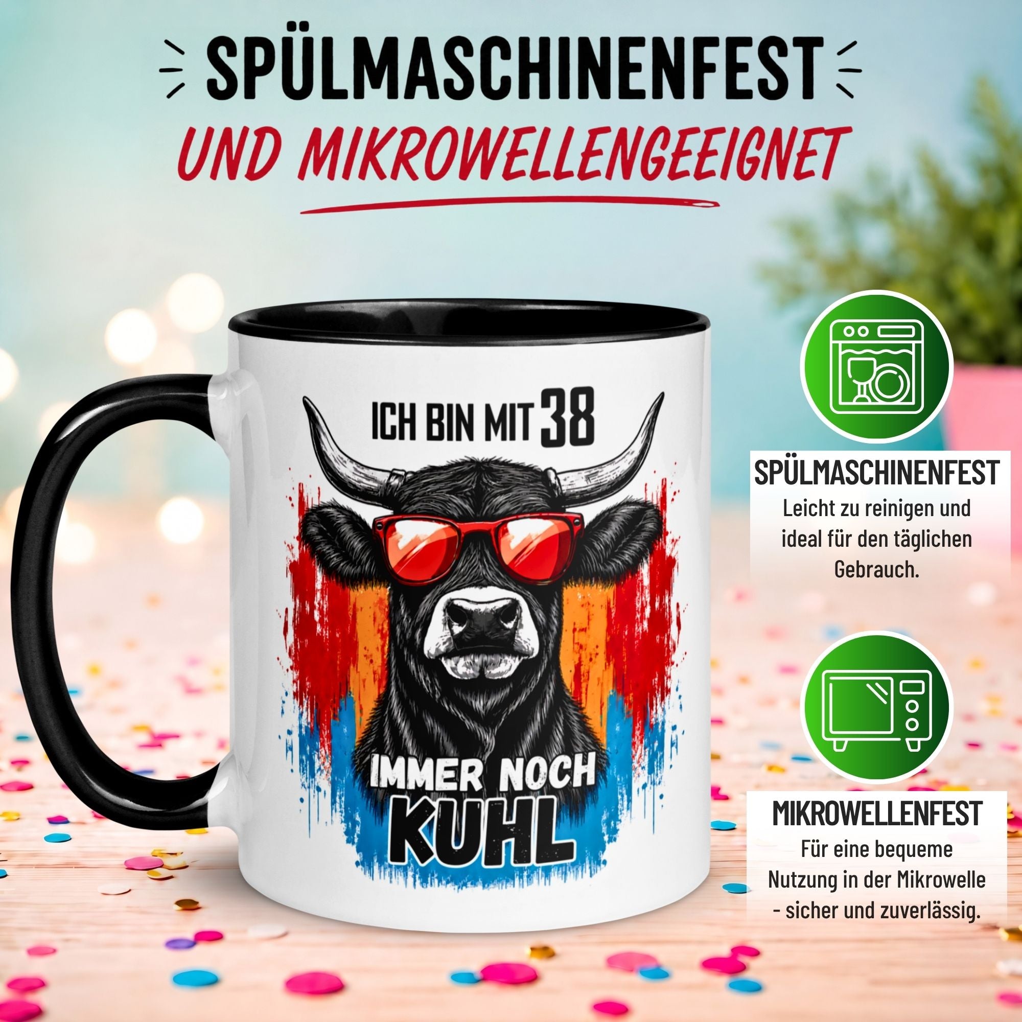Tasse 38. Geburtstag Mann Frau – „Ich bin mit 38 immer noch Kuhl“ – Geschenk zum Geburtstag Männer Frauen