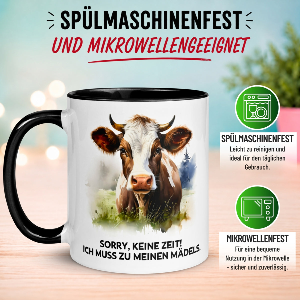 Tasse Kuh – „Sorry keine Zeit - Ich muss zu meinen Mädels“ – lustiger Geschenk Becher