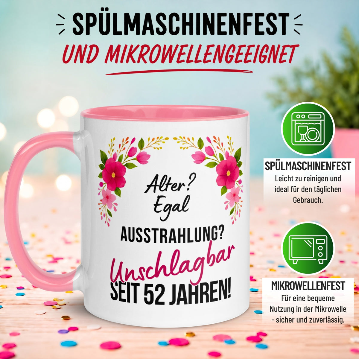 Tasse 52. Geburtstag Frau – „Ausstrahlung Unschlagbar seit 52 Jahren“ – Geschenk zum Geburtstag Frauen