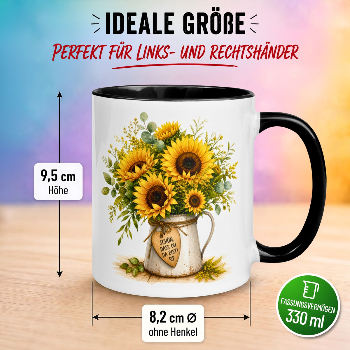 Tasse Danke – „Sonnenblumen - Schön dass du da bist“ – Dankeschön Geschenke