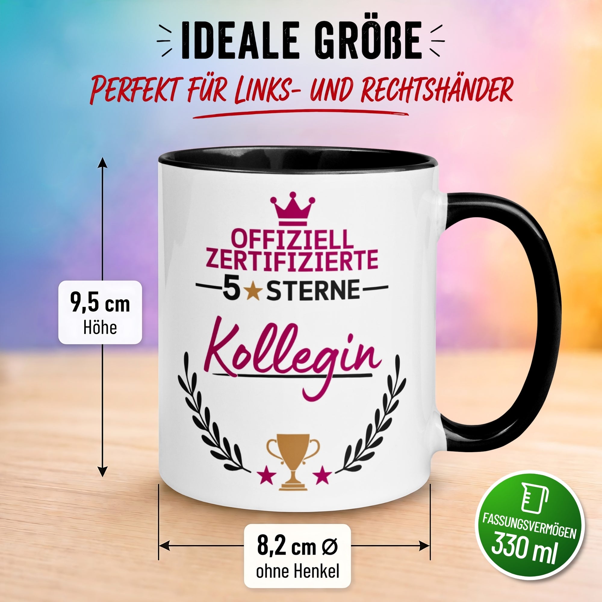 Tasse Kollegin – „Offiziell Zertifizierter 5 Sterne Kollegin“ – Geschenk zum Abschied