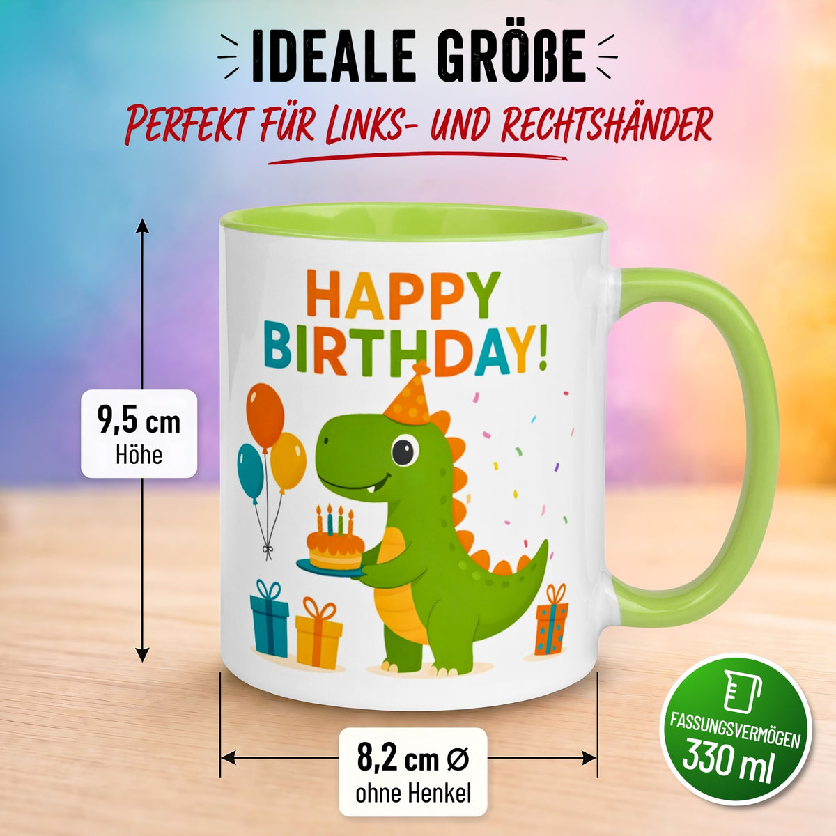 Tasse Dinosaurier – „Happy Birthday“ – Dino Geburtstag Geschenk Becher
