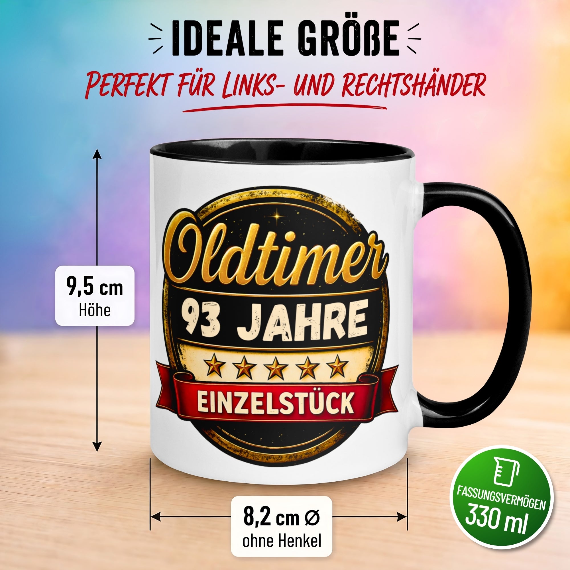 Tasse 93. Geburtstag Mann Frau – „Oldtimer – 93 Jahre – Einzelstück“ – Geschenk zum Geburtstag Männer Frauen