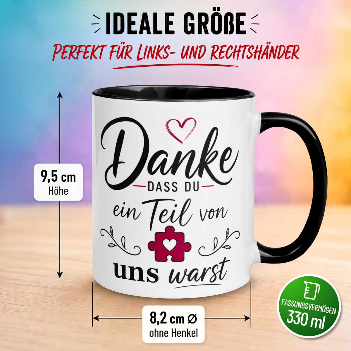 Tasse Abschied – „Danke dass du ein Teil von uns warst“ – Abschiedsgeschenk Kollegen
