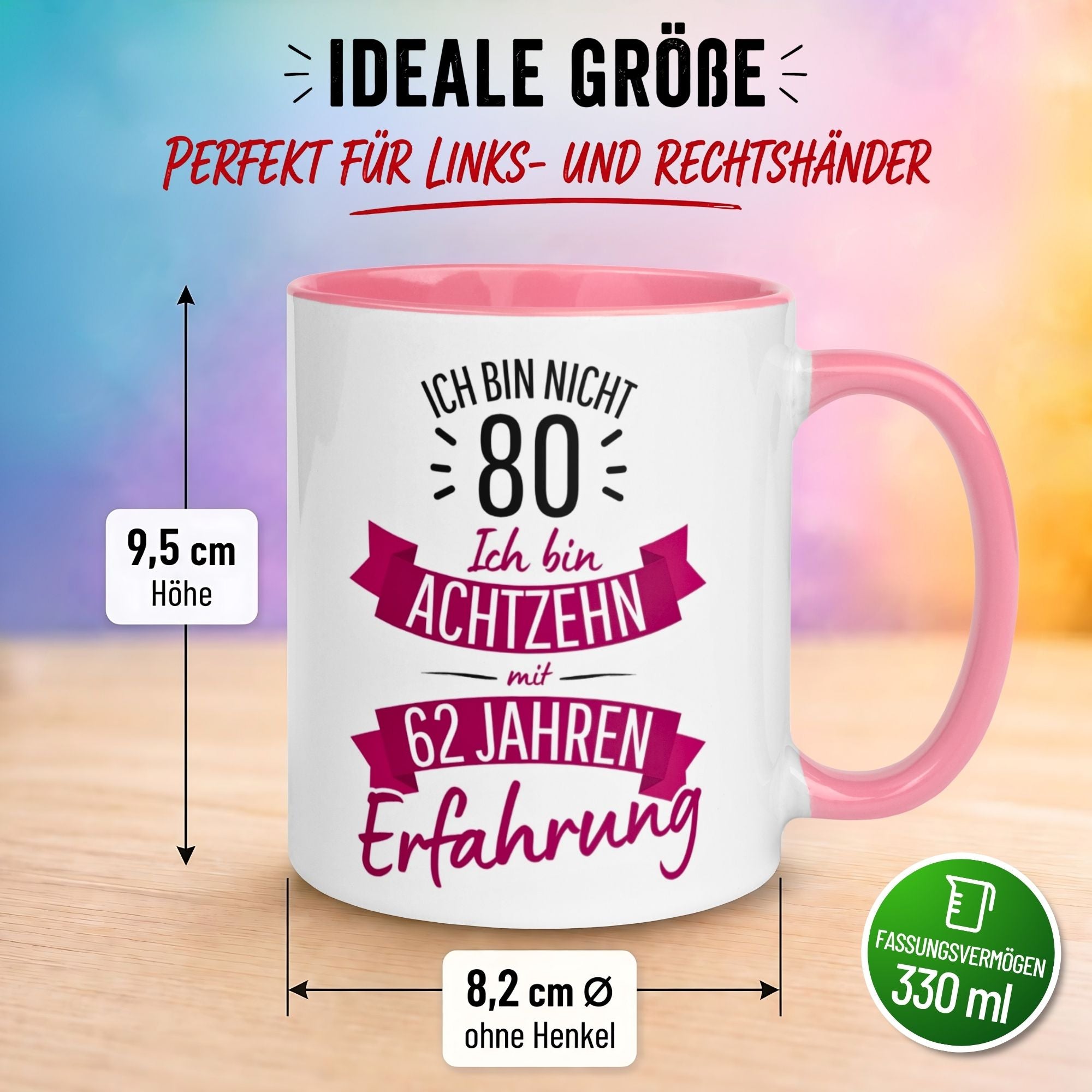 Tasse 80. Geburtstag Frau – „Ich bin nicht 80 – Ich hab Erfahrung“ – Geschenk zum Geburtstag Frauen