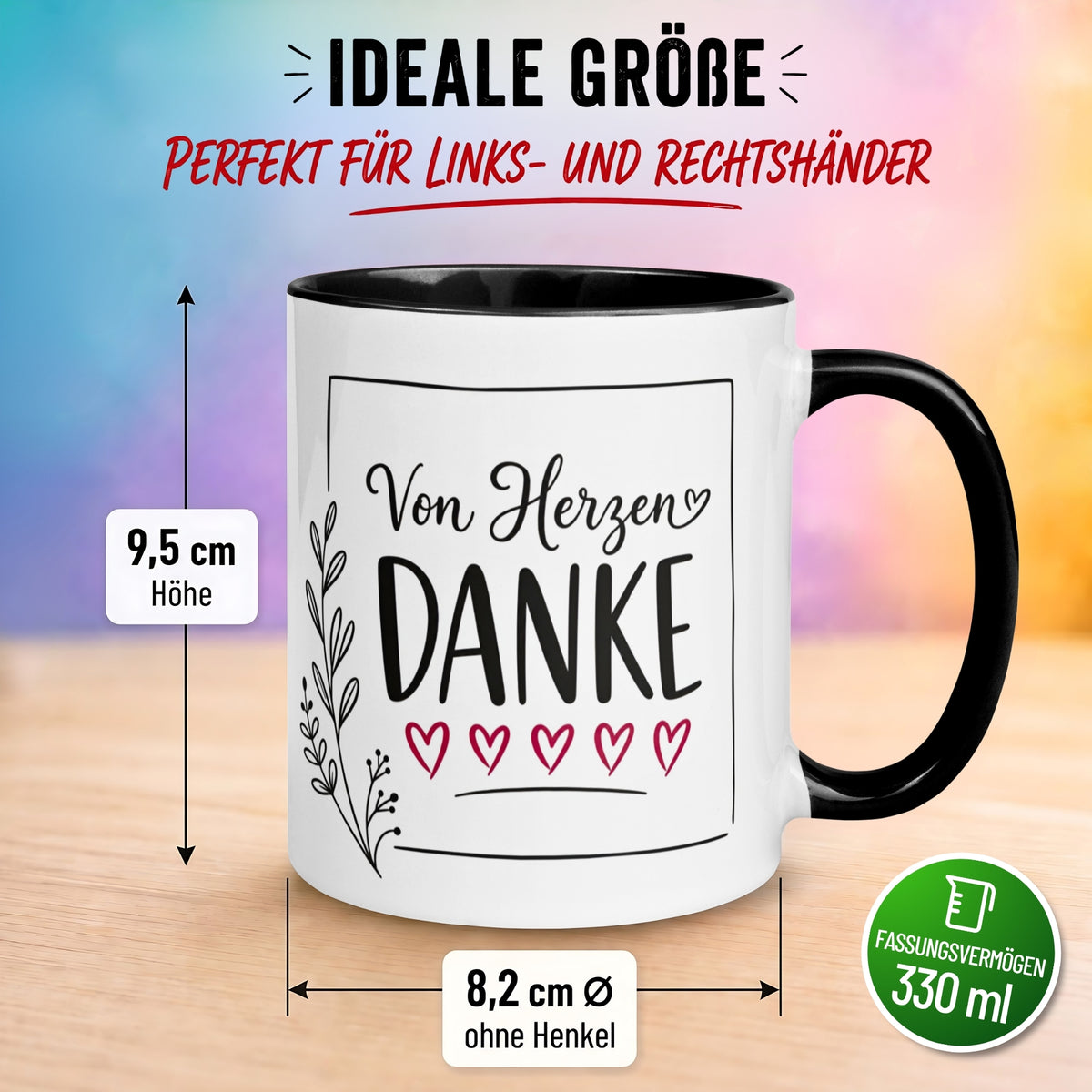 Tasse Danke – „Von Herzen Danke“ – Dankeschön Geschenke Freund/Freundin/Kollegen