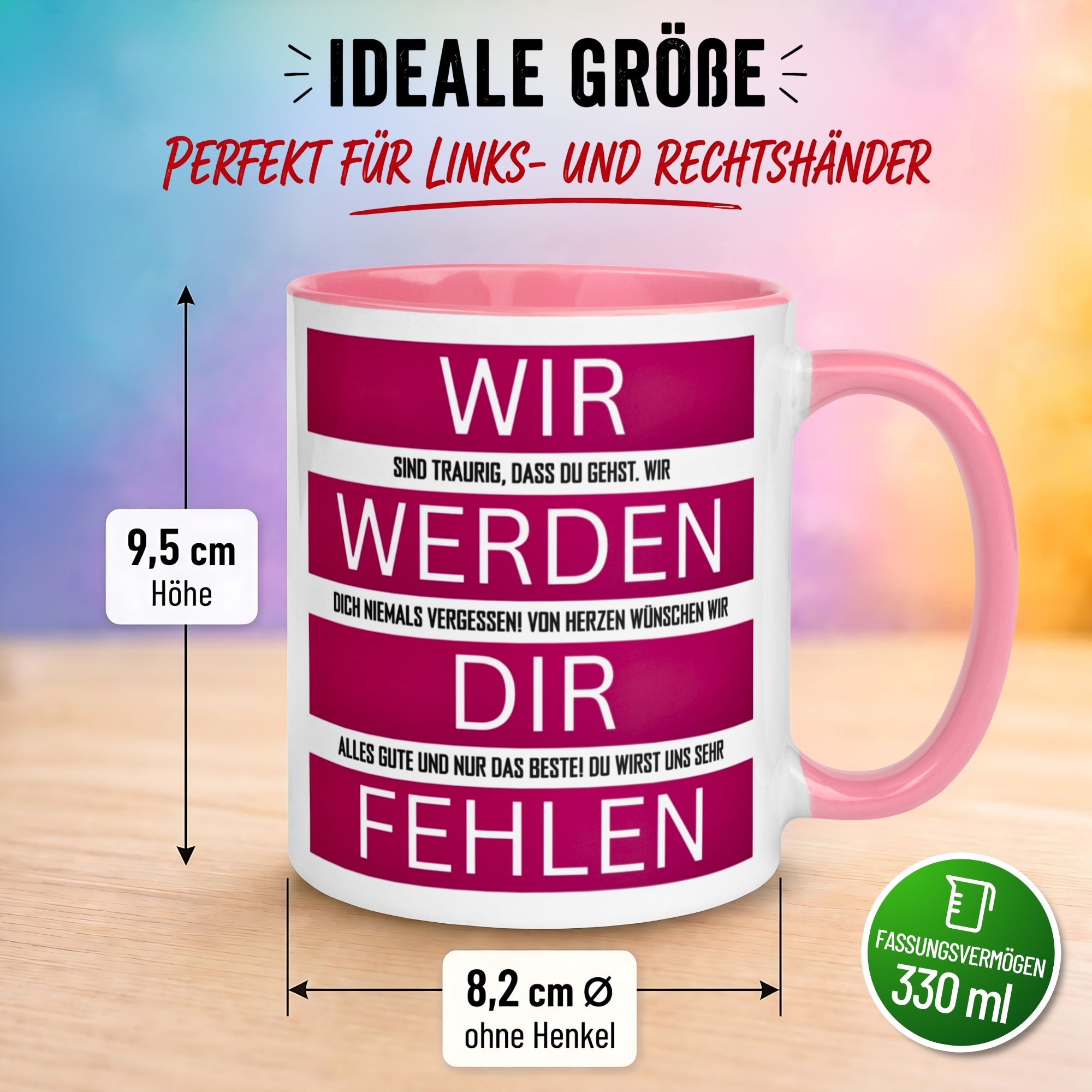 Tasse Abschied – „Wir werden dir fehlen“ – Abschiedsgeschenk Kollegin