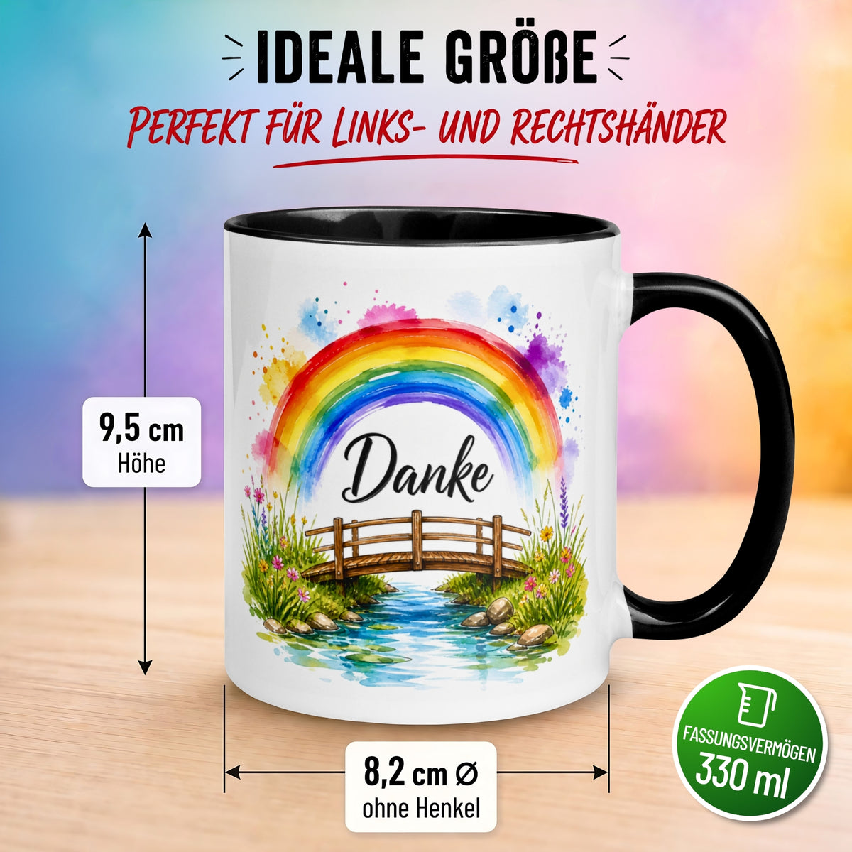 Tasse Danke – „Regenbogen Danke“ – Dankeschön Geschenke Becher