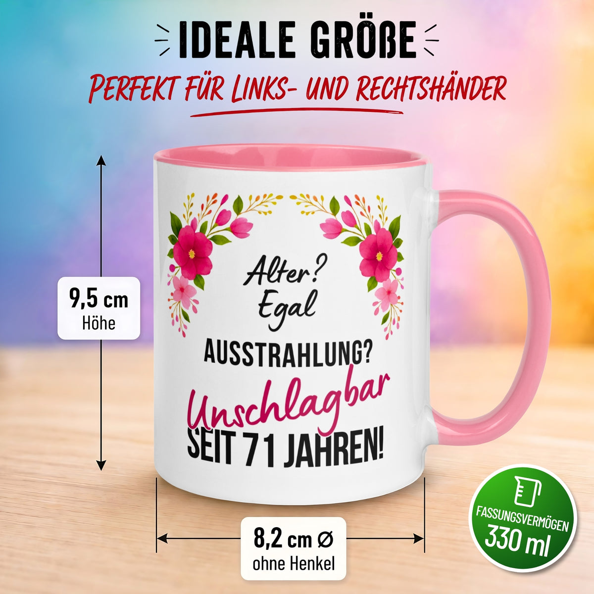 Tasse 71. Geburtstag Frau – „Ausstrahlung Unschlagbar seit 71 Jahren“ – Geschenk zum Geburtstag Frauen