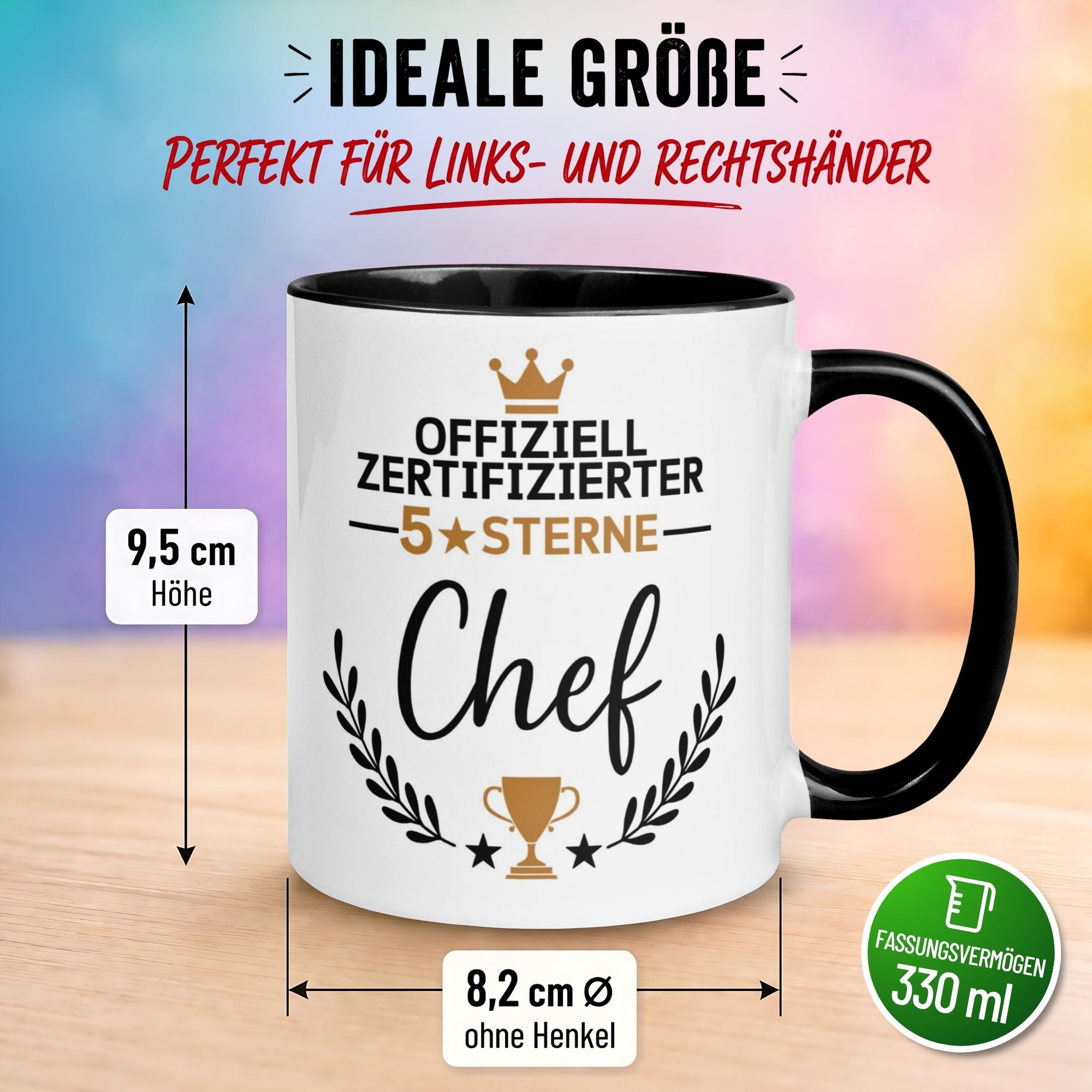 Tasse Chef – „Offiziell Zertifizierte 5 Sterne“ – Geschenk Becher Bester Chef