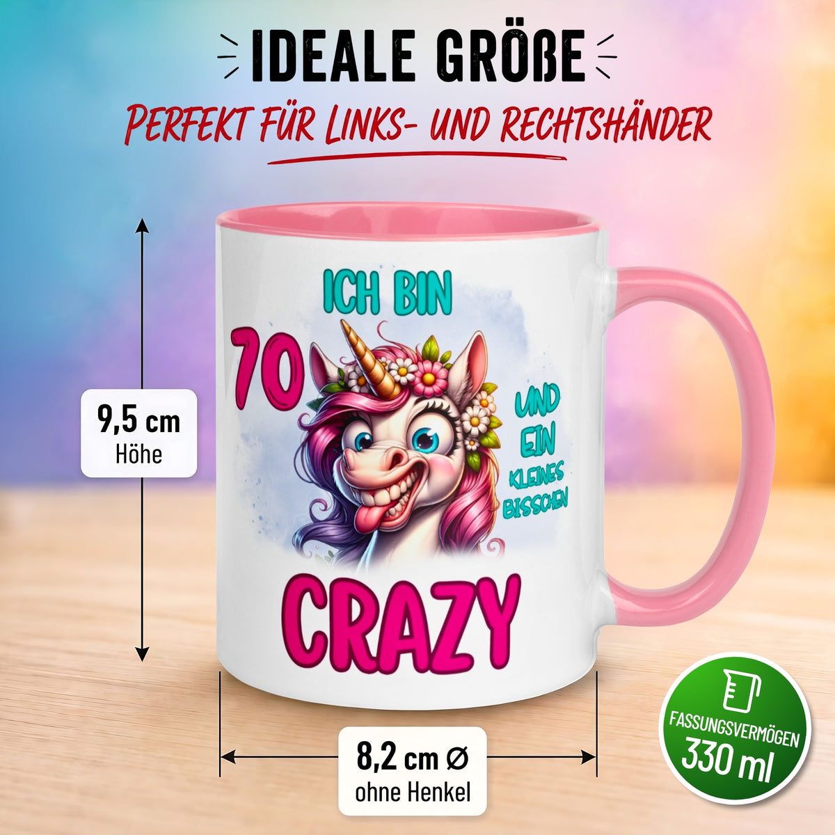 Tasse 70. Geburtstag Frau – „Ich bin 70 und ein kleines bisschen Crazy“ – Geschenk zum Geburtstag Frauen