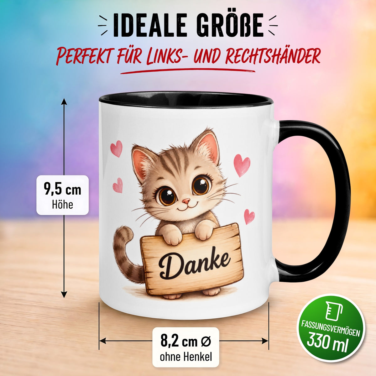 Tasse Danke – „Katze mit Danke Schild“ – Dankeschön Geschenke