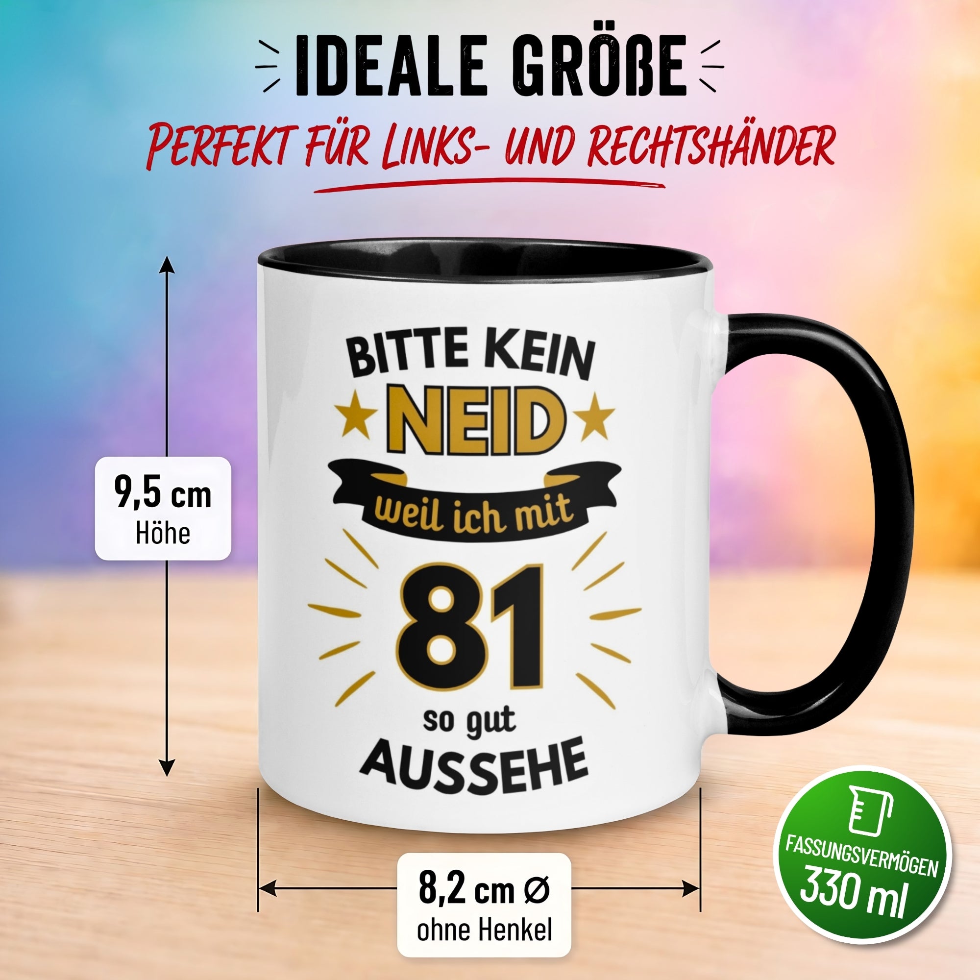 Tasse 81. Geburtstag Mann – „Bitte kein Neid“ – Geschenk zum Geburtstag für Männer