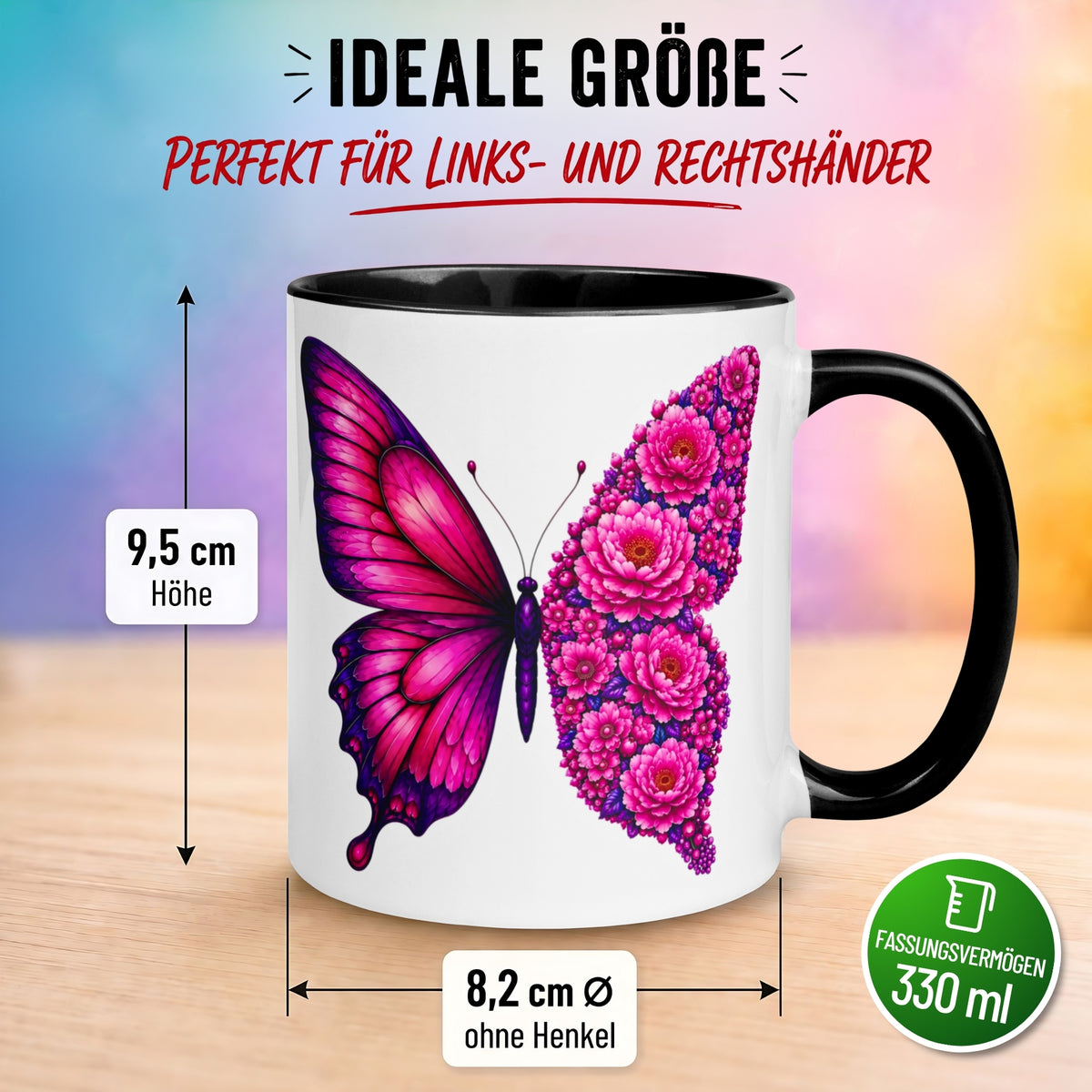 Tasse Schmetterling – „Pinkes Blütendesign“ – Geschenk mit Schmetterlingen