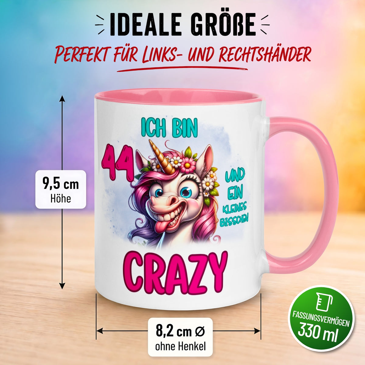 Tasse 44. Geburtstag Frau – „Ich bin 44 und ein kleines bisschen Crazy“ – Geschenk zum Geburtstag Frauen