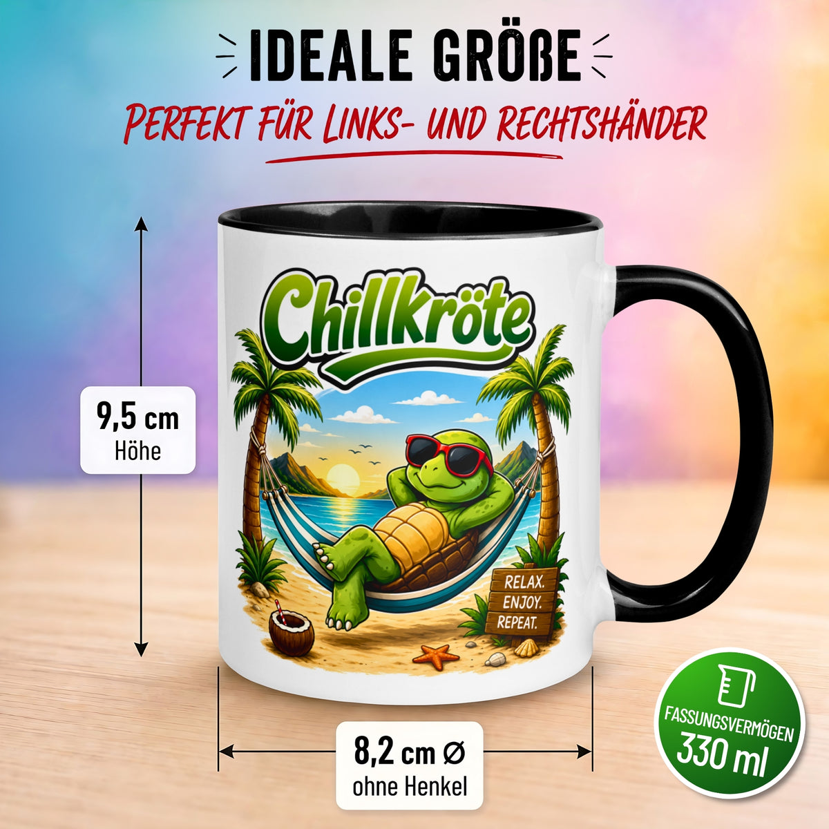 Tasse Schildkröte – „Chillkröte am Strand“ – lustiges Schildkröten Geschenk
