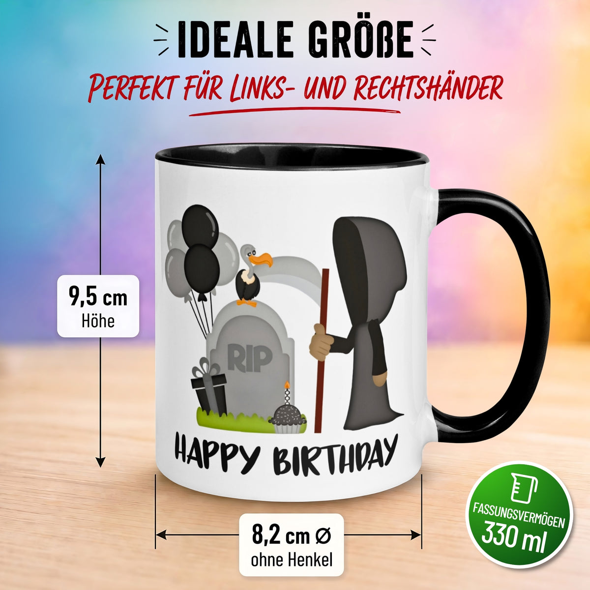 Tasse Geburtstag – „Happy Birthday – Sensenmann“ – Geburtstagstasse Mann Frau