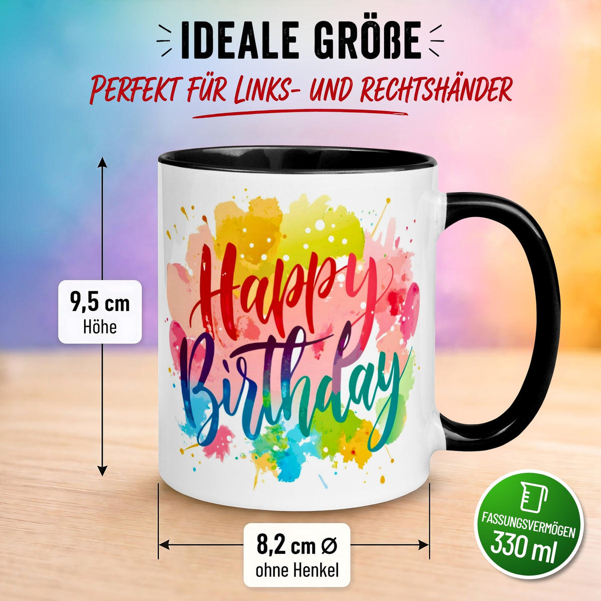 Tasse Geburtstag – „Aquarell Happy Birthday“ – Geburtstagsgeschenk Mann Frau