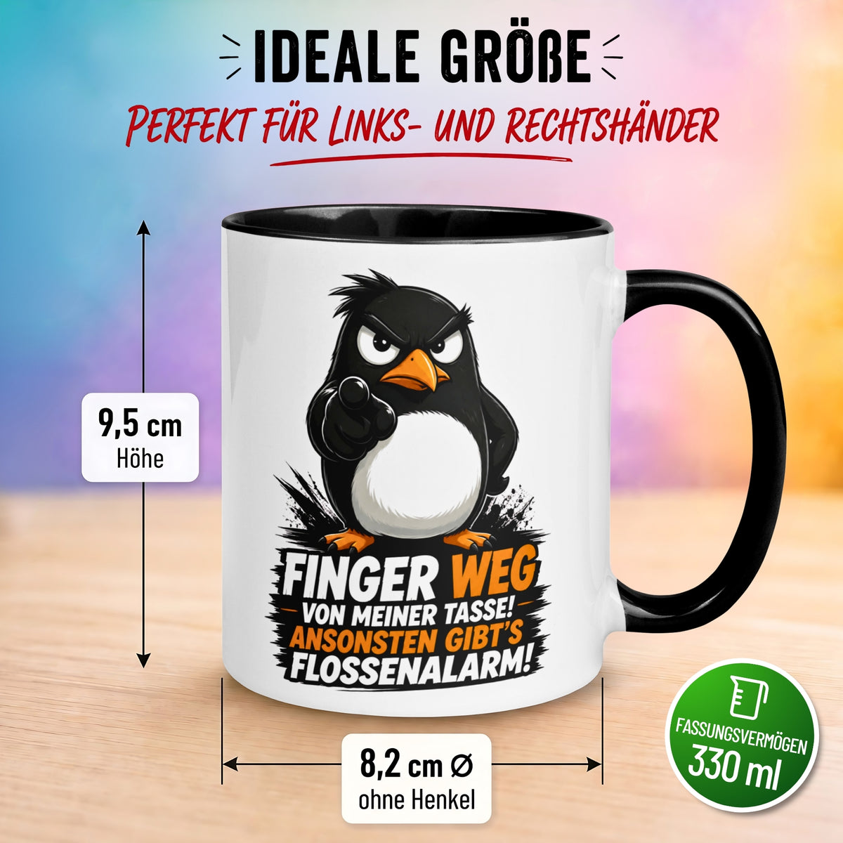 Tasse Pinguin – „Finger weg - Ansonsten Flossenalarm“ – lustiges Morgenmuffel Geschenk