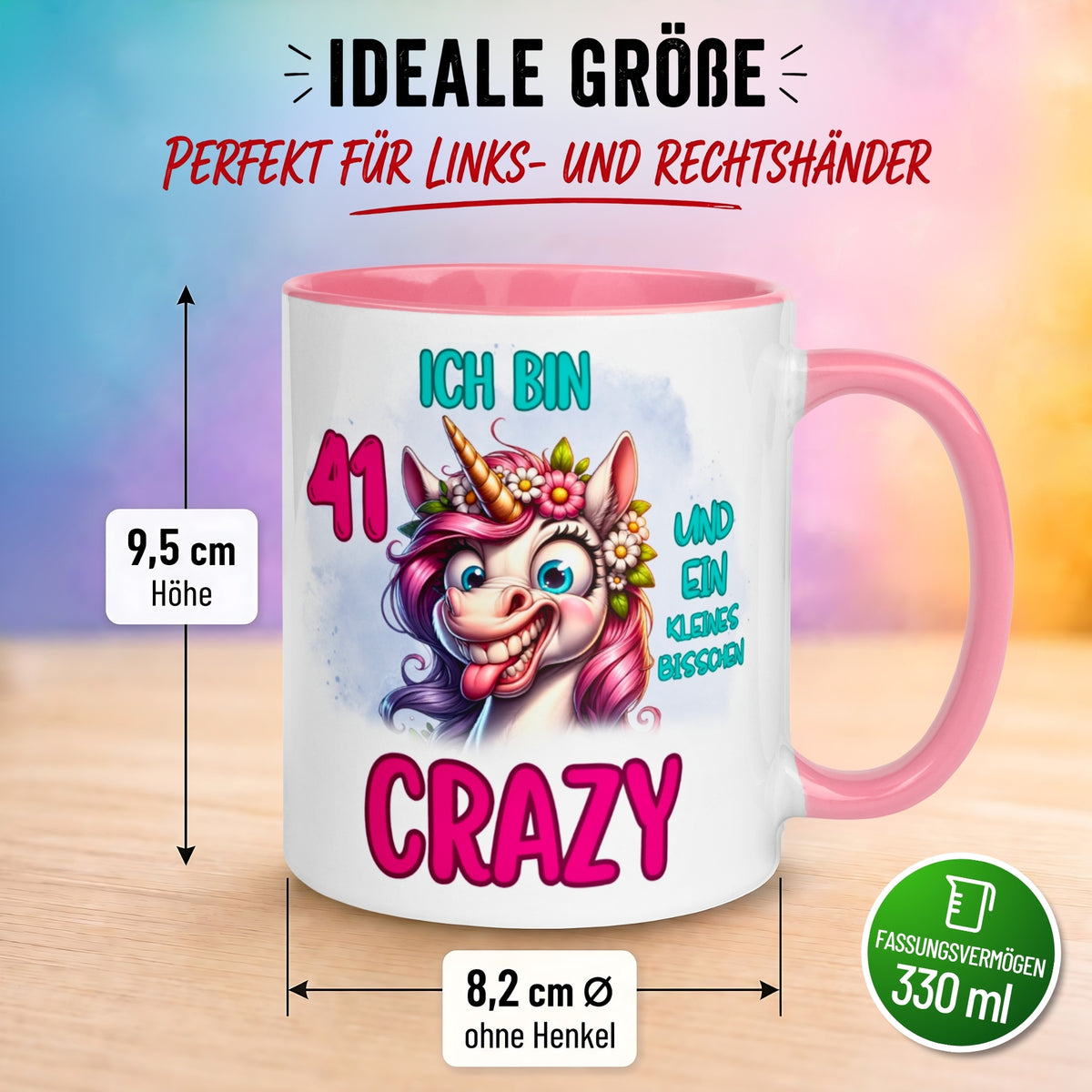 Tasse 41. Geburtstag Frau – „Ich bin 41 und ein kleines bisschen Crazy“ – Geschenk zum Geburtstag Frauen