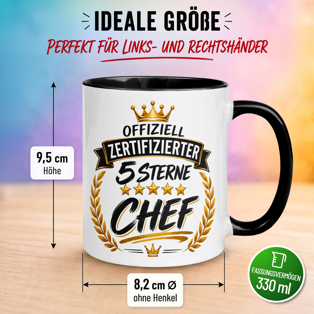 Tasse Chef – „Offiziell Zertifizierte 5 Sterne“ – Geschenk Becher Bester Chef