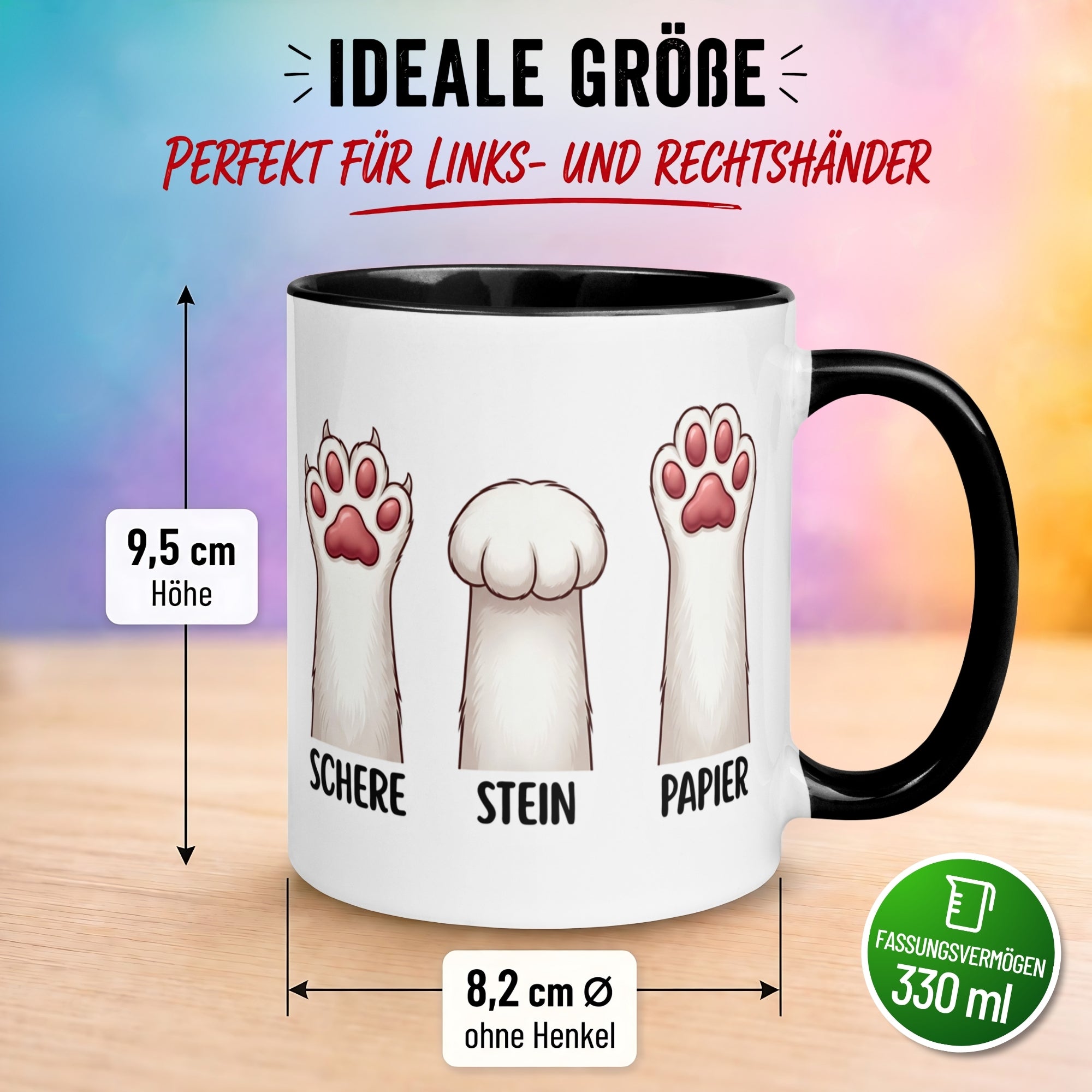 Tasse Katze – „Schere - Stein - Papier“ – lustiger Katzen Geschenk Becher