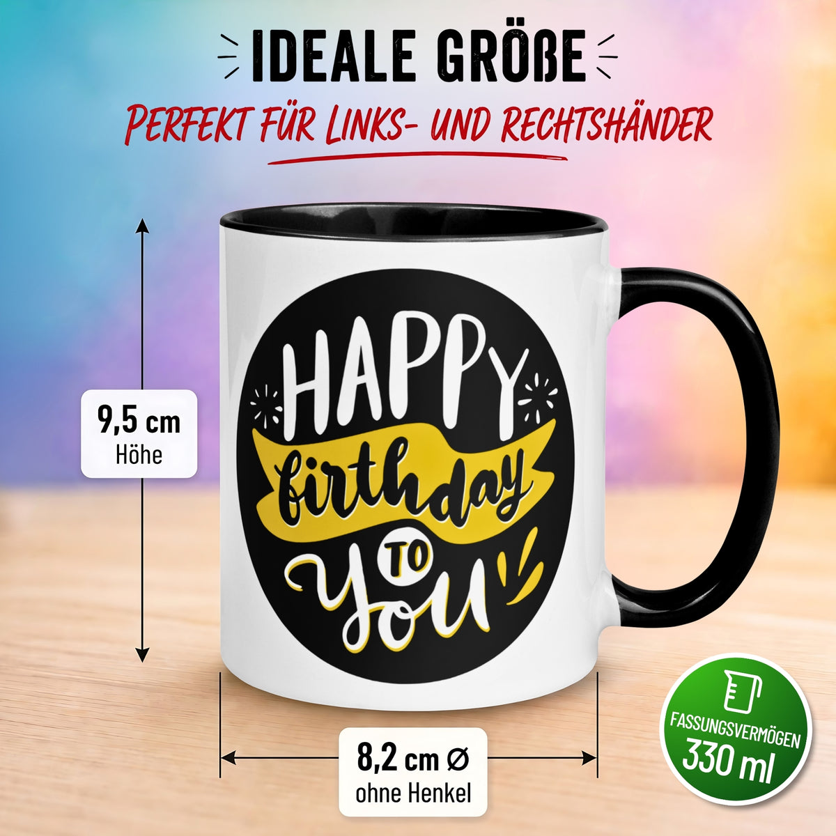 Tasse Geburtstag – „Happy Birthday Schwarz Gold“ – Geburtstagsgeschenk Mann Frau