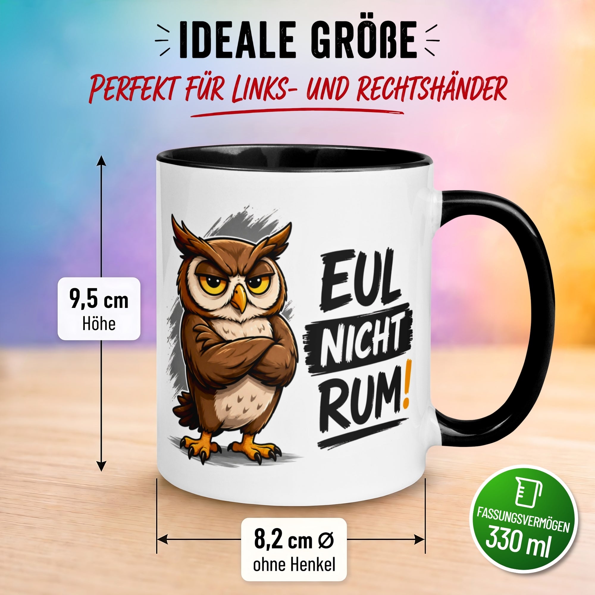 Tasse Eule – „Eul nicht rum“ – lustiger Eulen Geschenk Becher für Kollegen