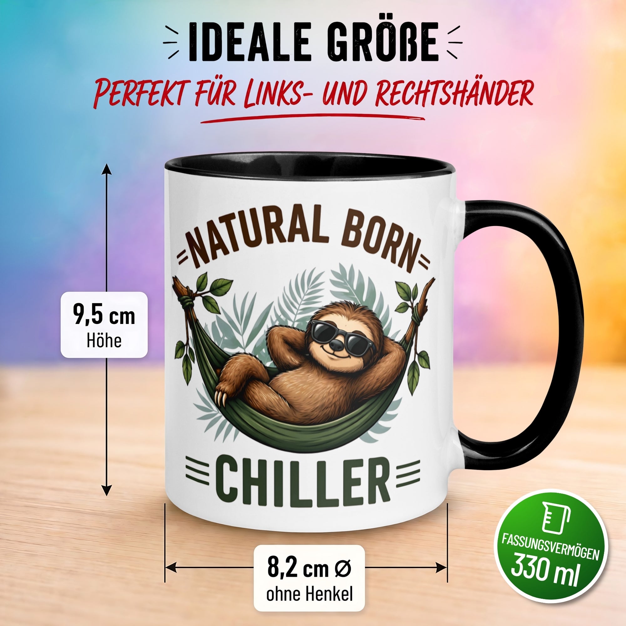Tasse Faultier – „Natural Born Chiller“ – lustiger Geschenk Becher für Morgenmuffel