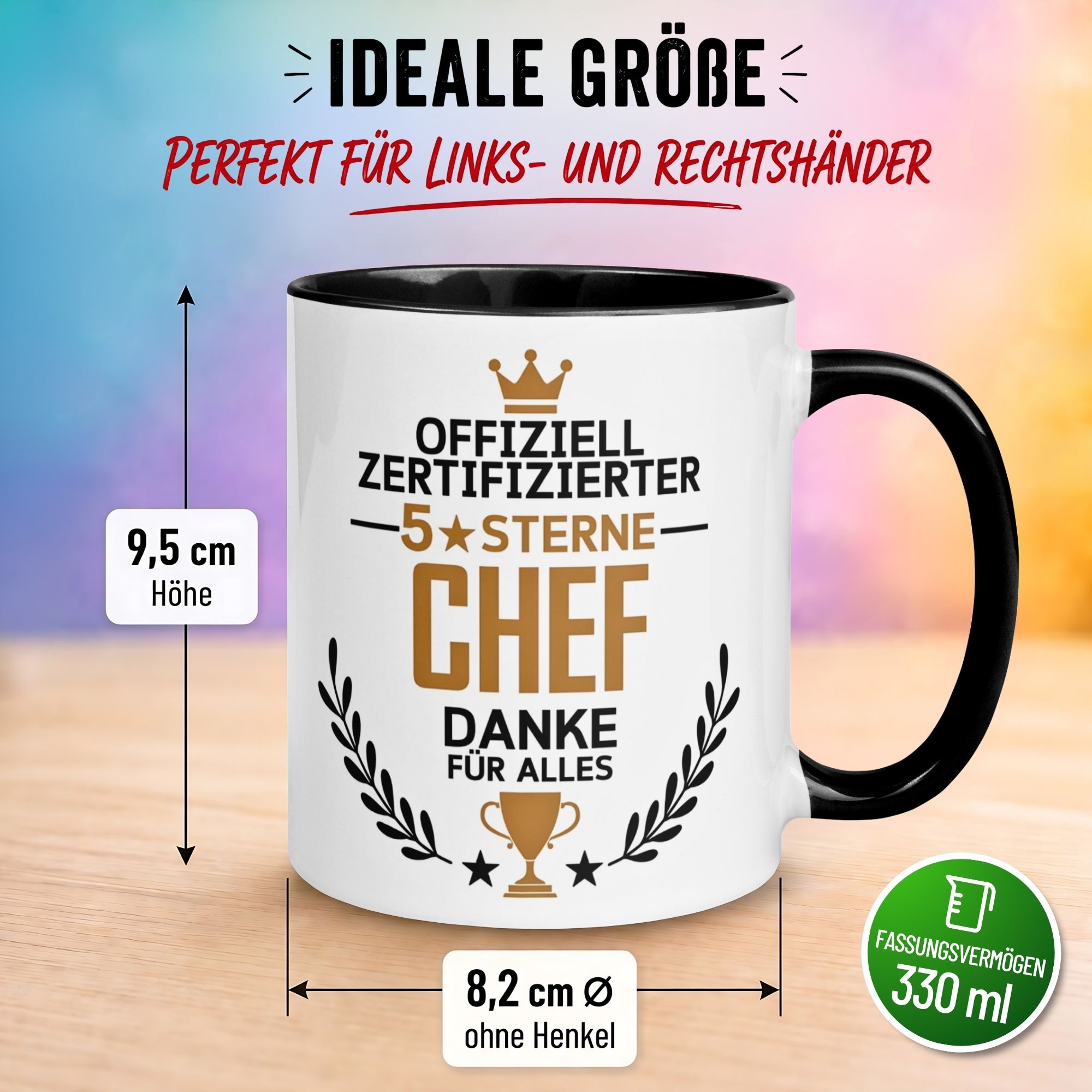 Tasse Chef – „Offiziell Zertifizierter 5 Sterne Chef - Danke für alles“ – Geschenk Becher