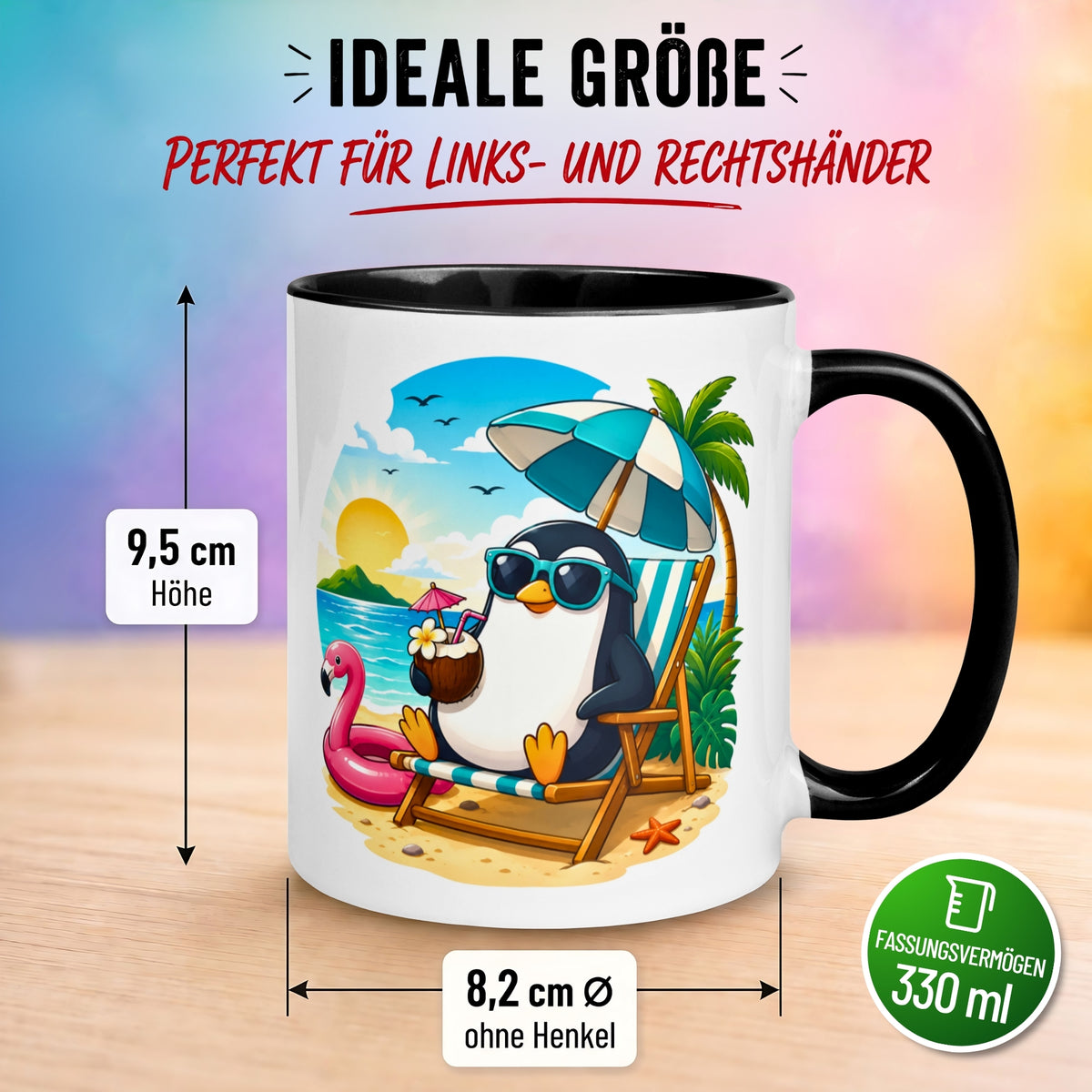 Tasse Pinguin – „Chilliger Pinguin am Strand“ – lustiges Anti Stress Geschenk