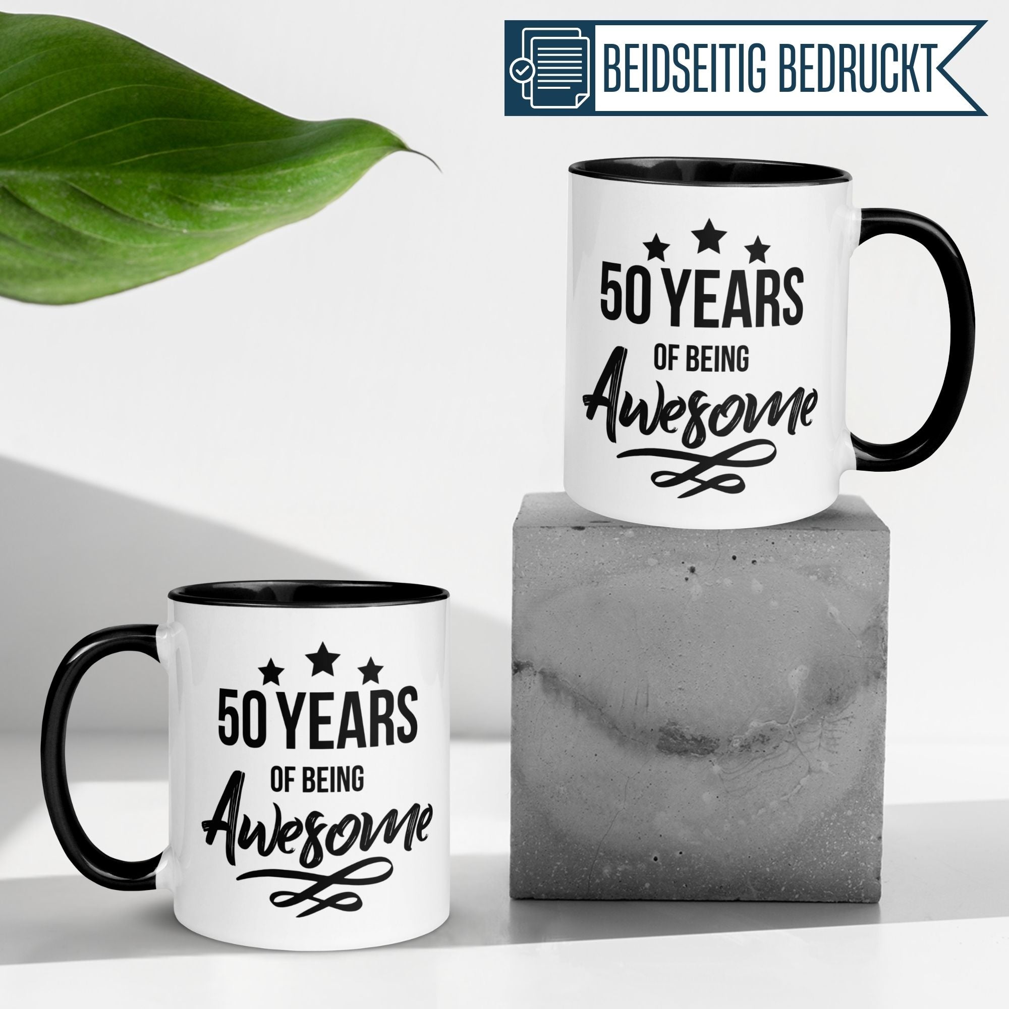 Momentals® birthday mug for 50th birthday, features '50 Years of being Awesome' design in black and white.