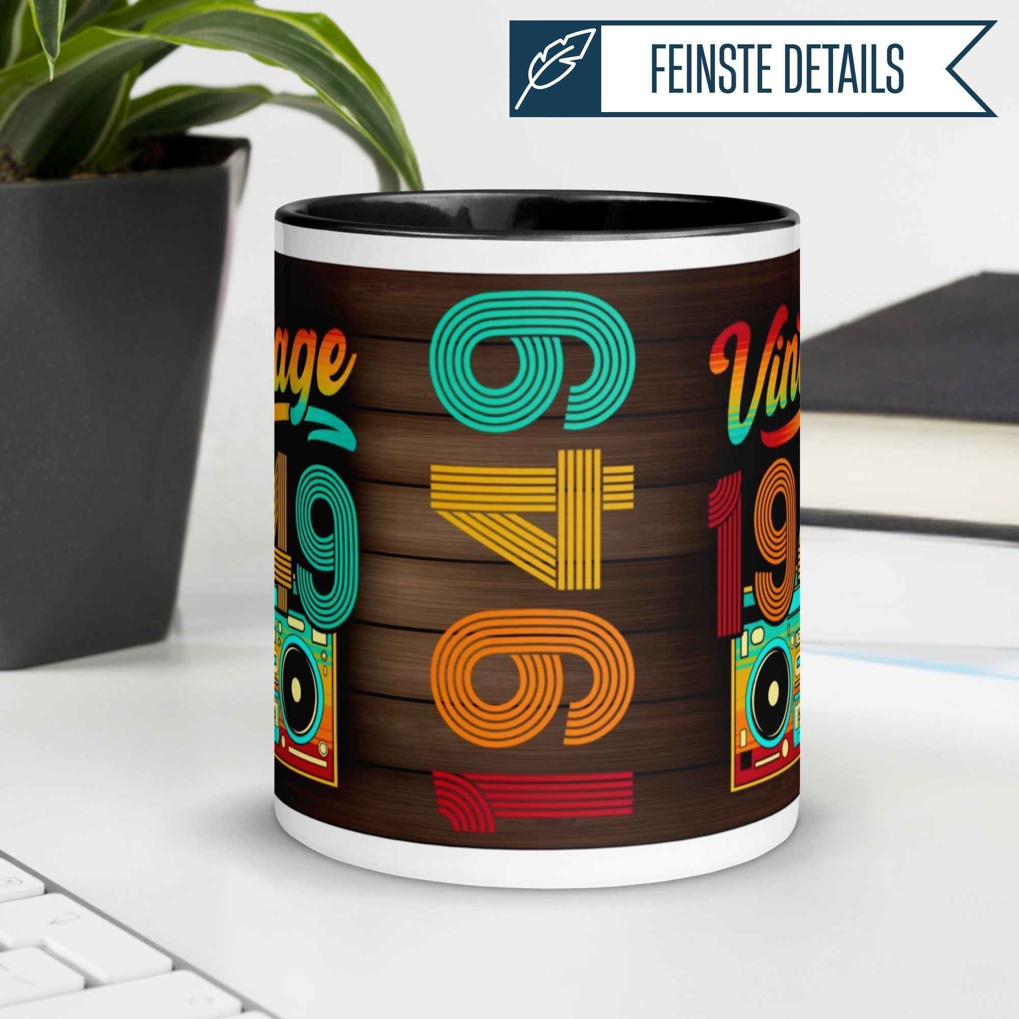 Momentals® vintage birthday mug for 76th birthday, featuring retro design and colorful lettering 1949.