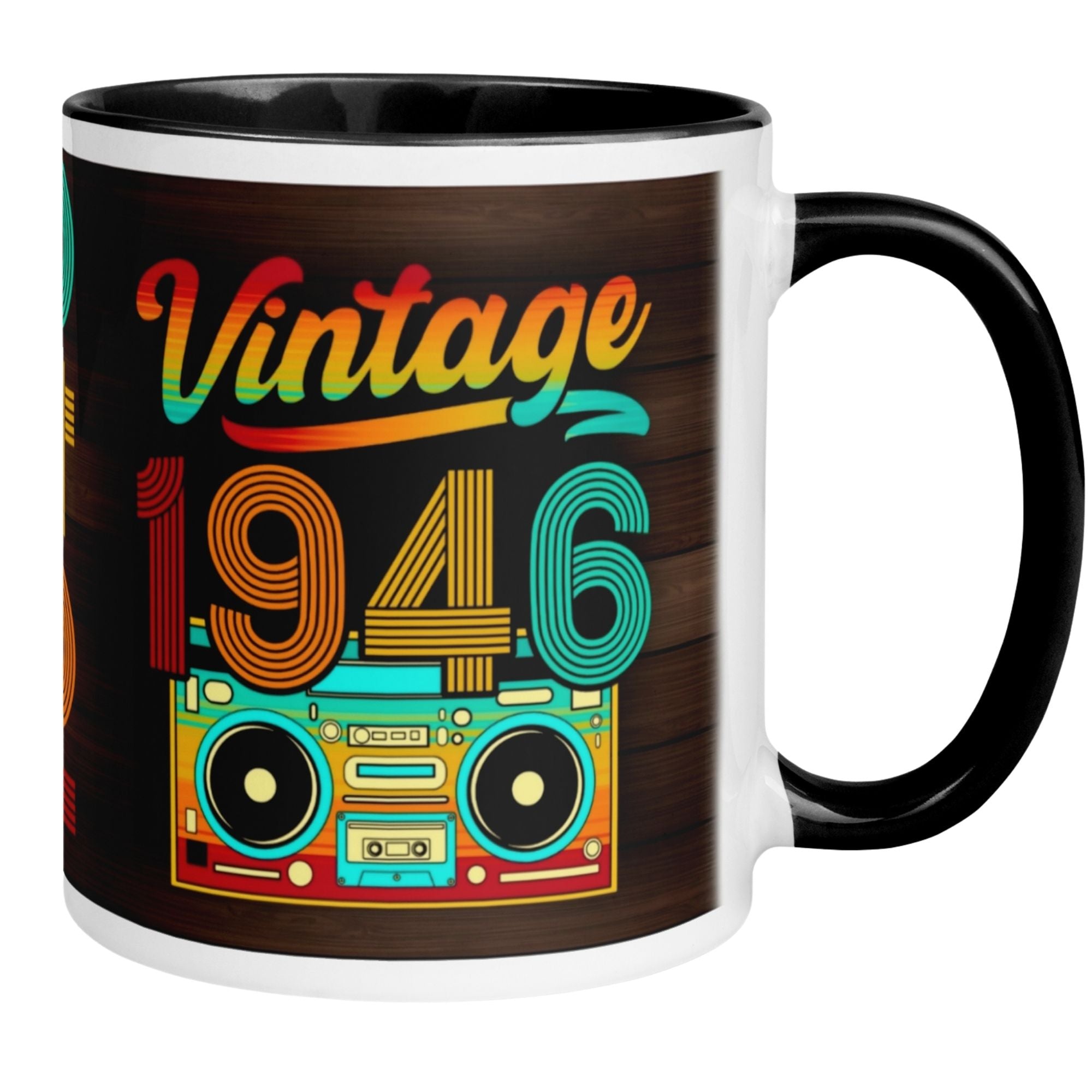 Momentals® 79th birthday mug featuring retro design with 'Vintage 1946' and colorful graphics.