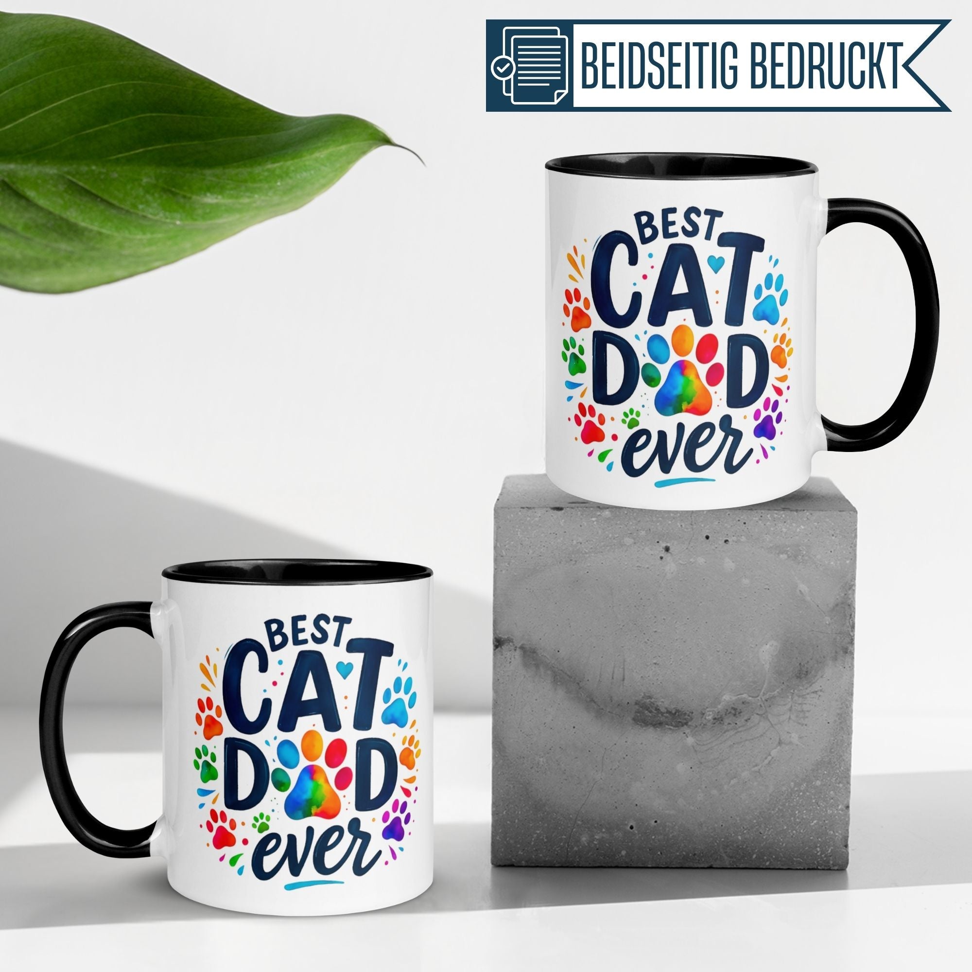 Momentals Tasse "Best Cat Dad Ever" mit buntem Pfoten-Motiv für Katzenliebhaber – perfekt für Kaffeegenuss!