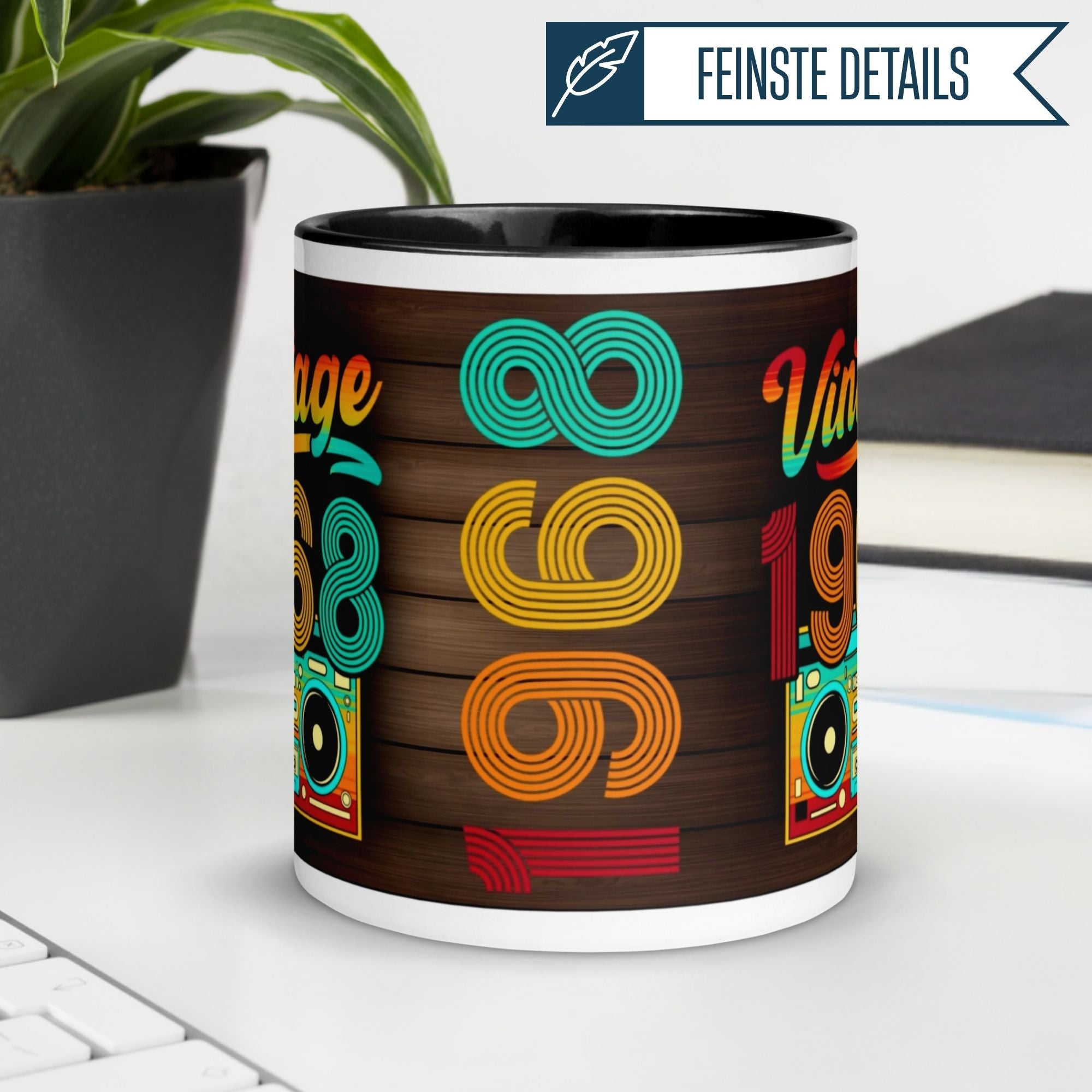 Vintage 1968 coffee mug featuring colorful retro design for a stylish 57th birthday celebration.