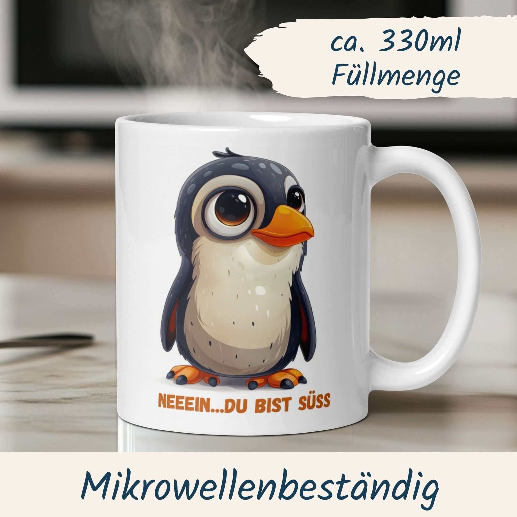 Momentals® Tasse mit niedlichem Pinguin und Spruch: "Neeein... du bist süß!", geeignet für Mikrowelle.