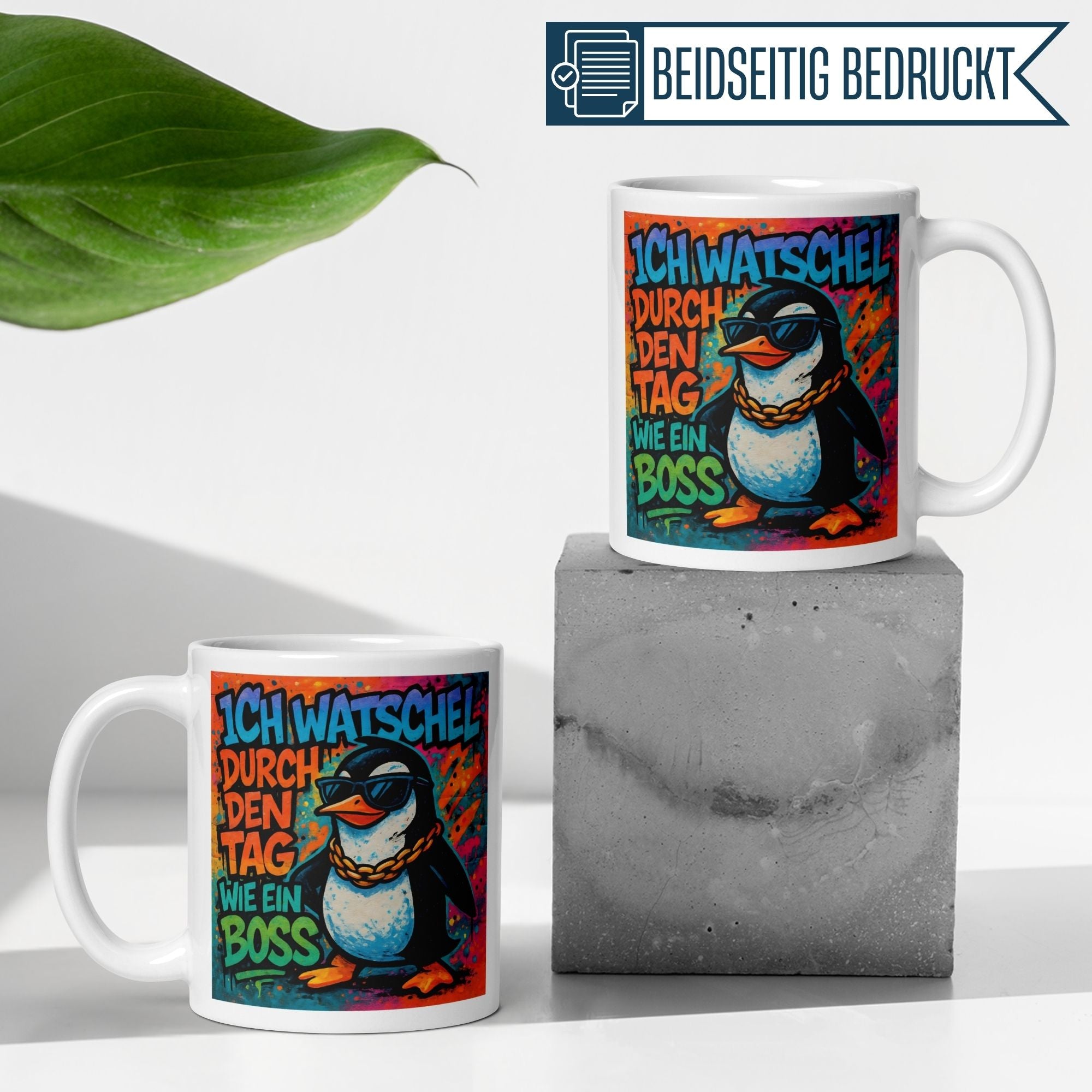 Momentals® Tasse | Pinguin & Spruch | Ich watschel durch den Tag wie ein Boss