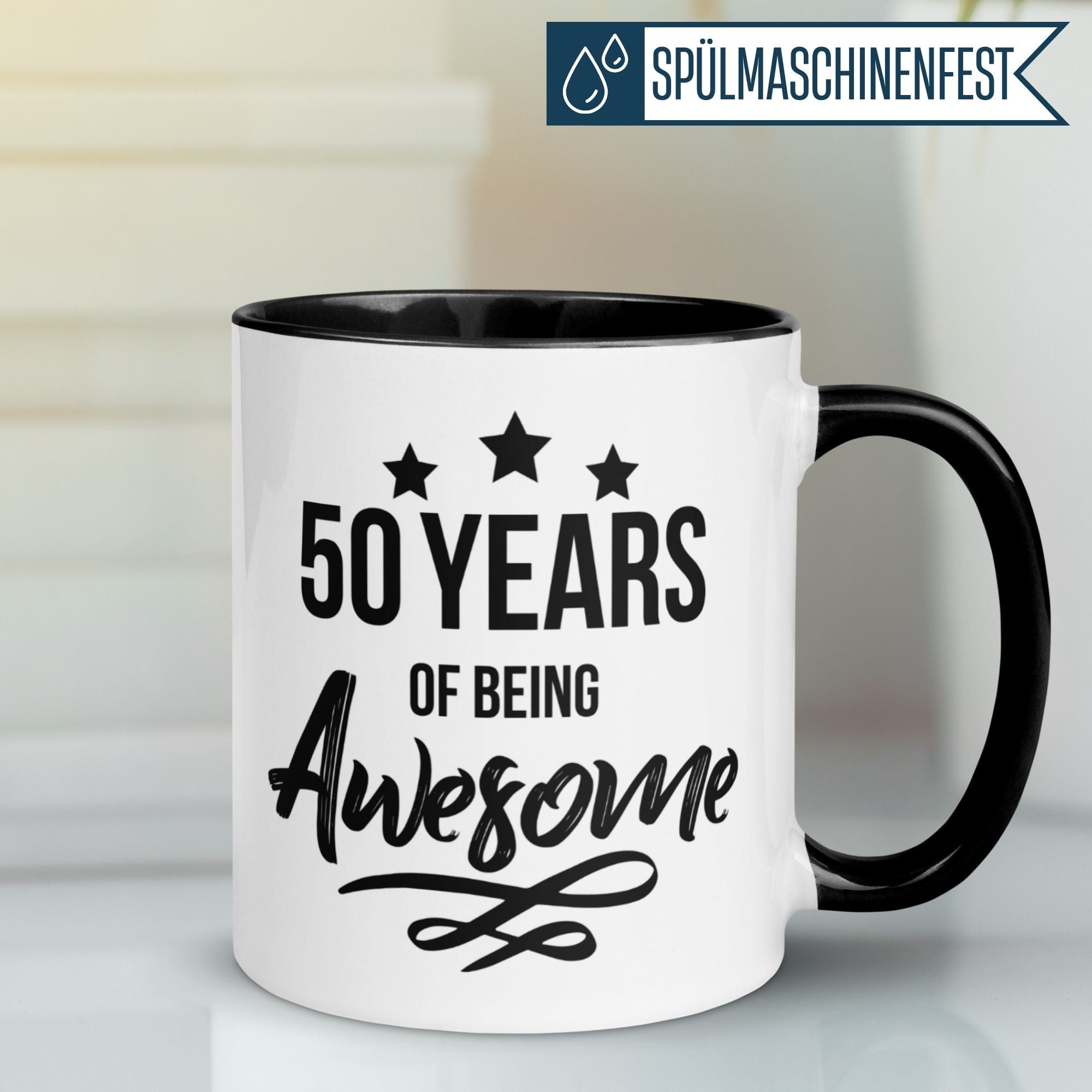 Momentals® birthday mug featuring '50 years of being awesome' design, perfect gift for the 50th celebration.