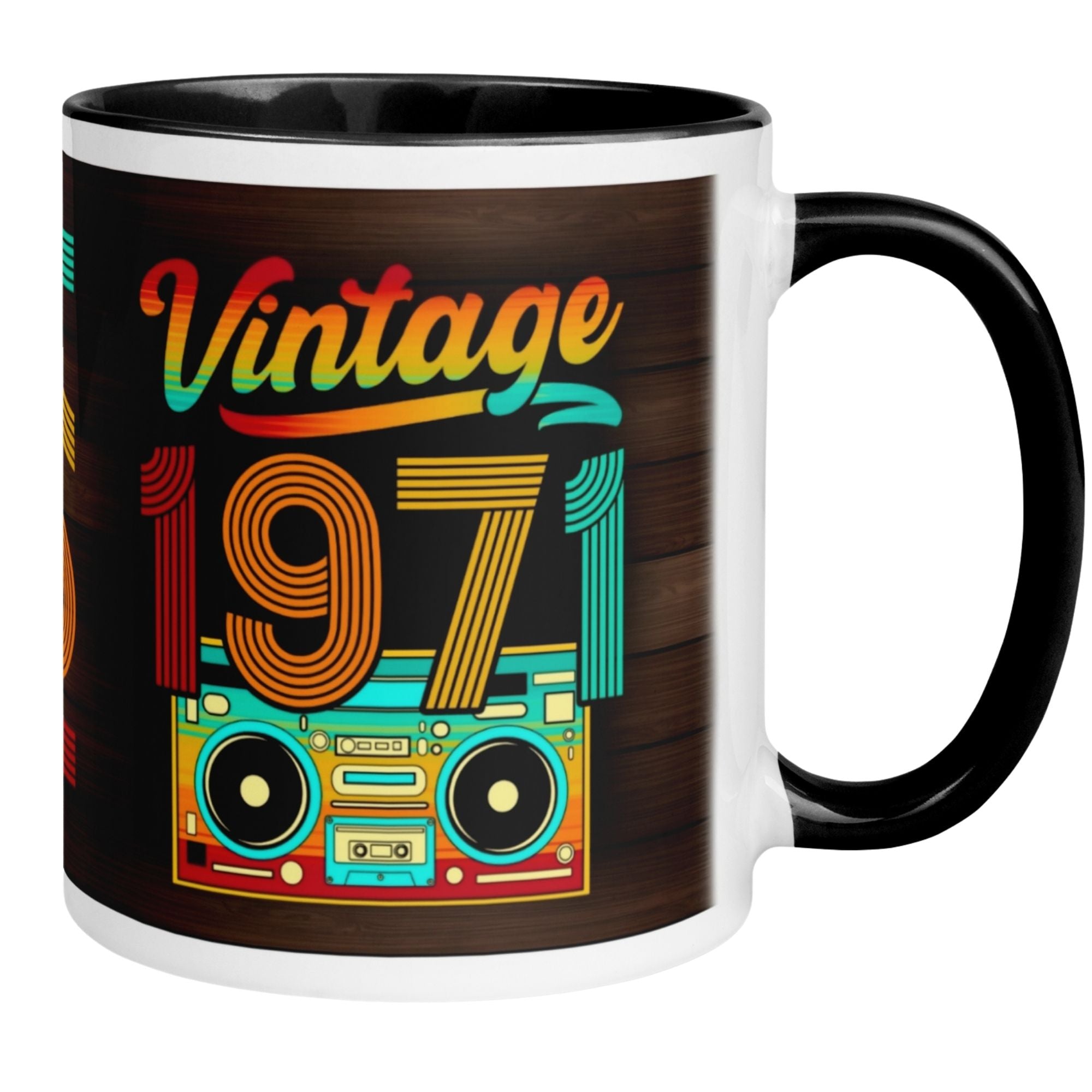Momentals® birthday mug for 54th birthday, featuring retro vintage design and vibrant 1971 print.