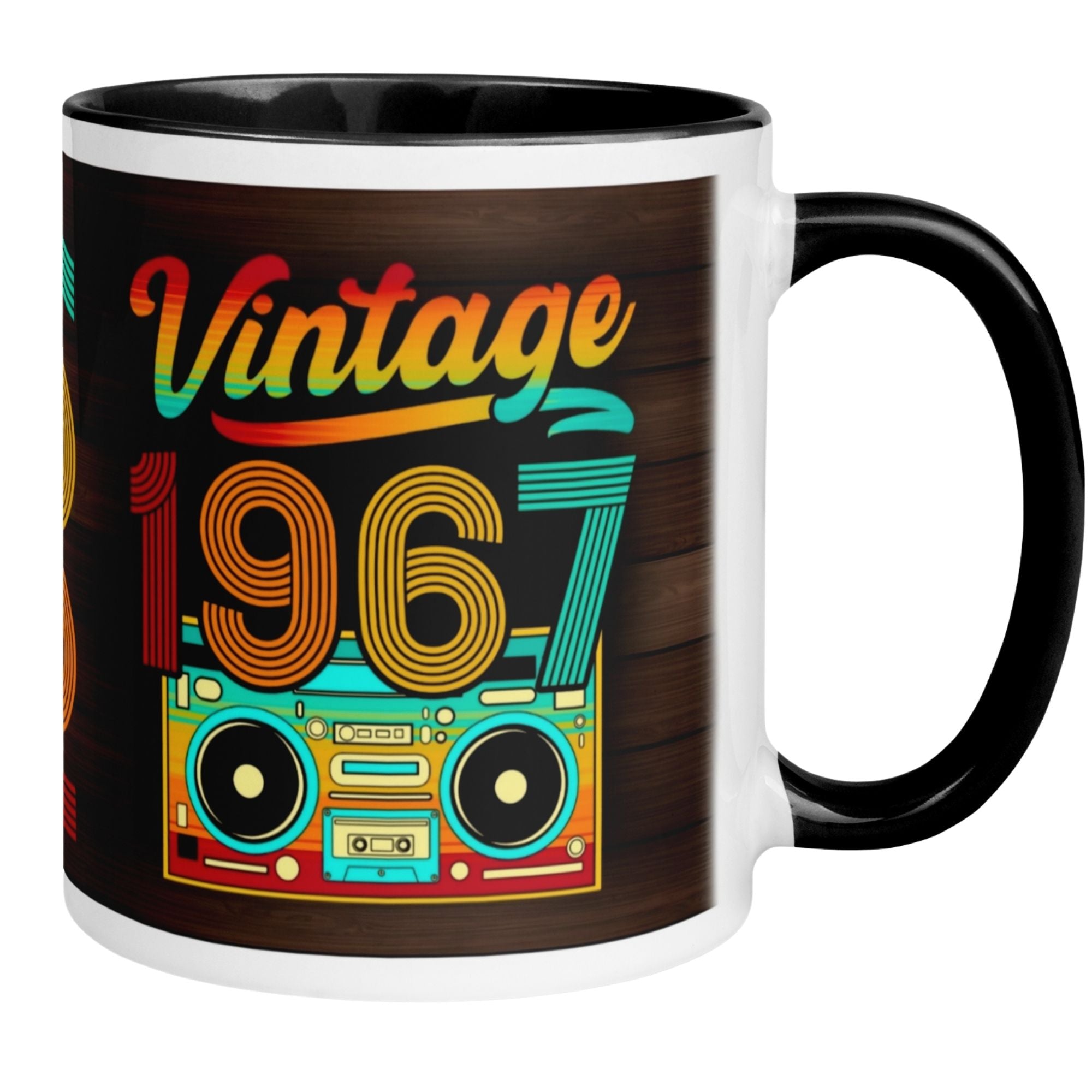 Momentals® Vintage 1967 Tasse, 58. Geburtstag mit Retro-Design und bunten Grafiken.