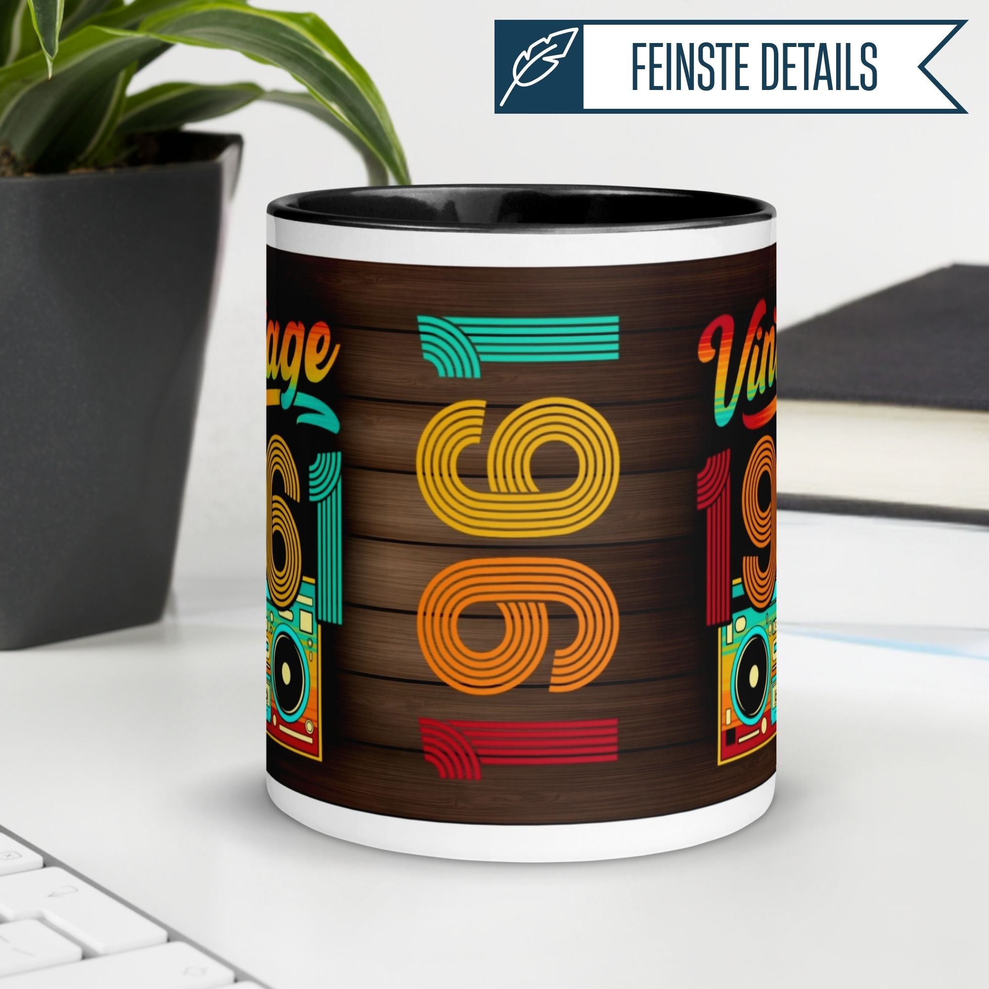 Vintage 1961 retro birthday mug featuring colorful designs for celebrating the 64th birthday.