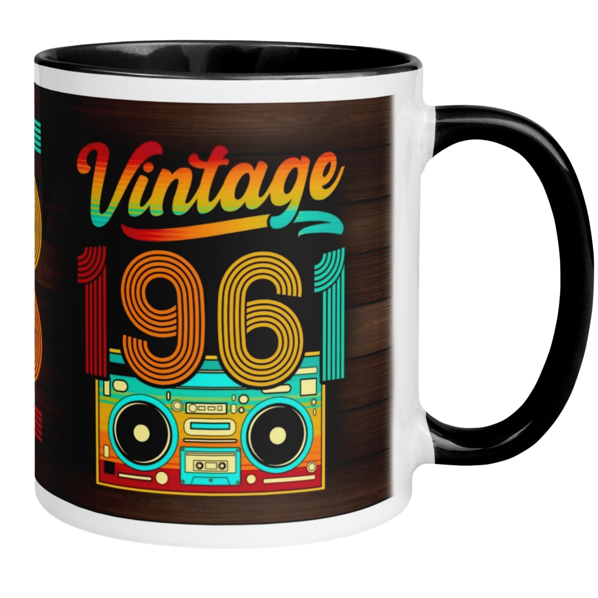 Momentals® Tasse 64. Geburtstag mit Retro-Design und Vintage 1961 Grafik in bunten Farben.