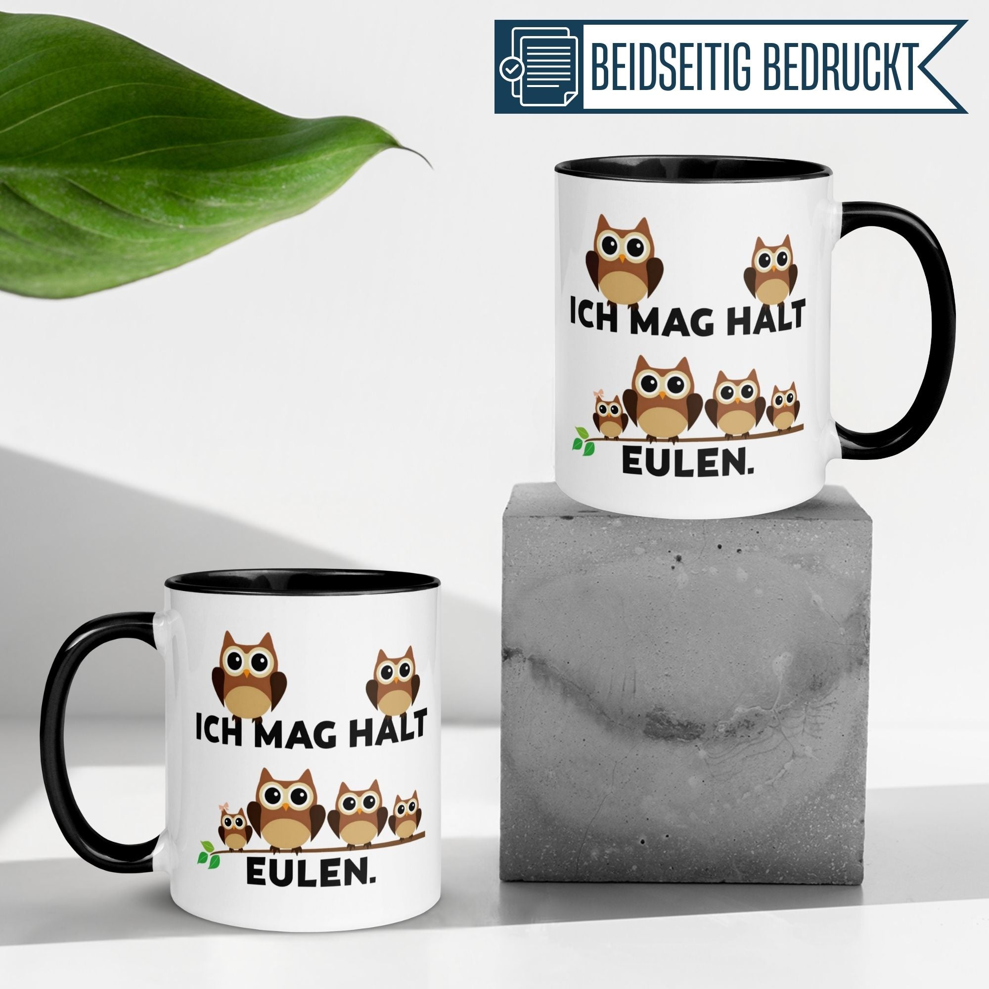 Momentals Tasse mit Eulenmotiv und Spruch "Ich mag halt Eulen", ideal für Tierliebhaber.