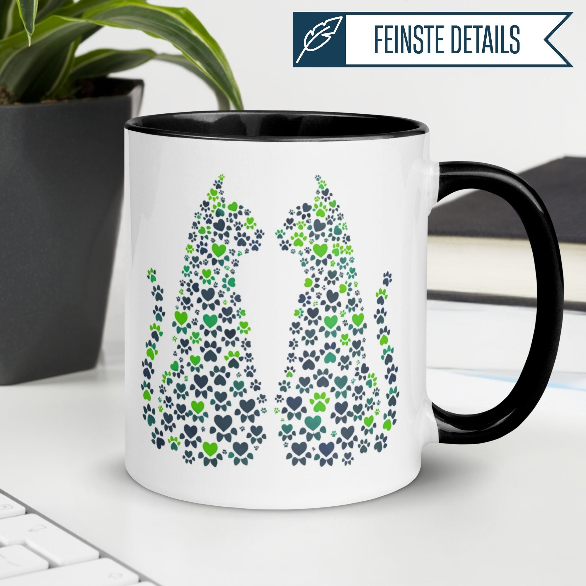 Momentals Tasse mit zwei Katzen aus Herzen und Pfoten, perfekt für Katzenliebhaber.