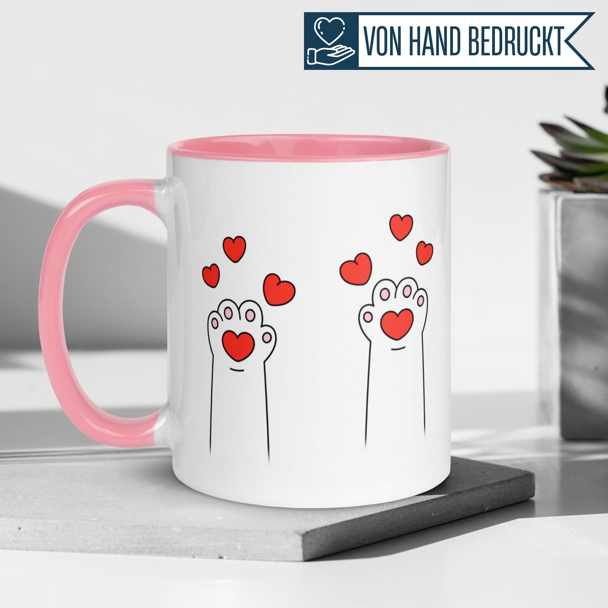Momentals Tasse mit Katzenpfoten und Herzen, perfektes Geschenk für Katzenliebhaber