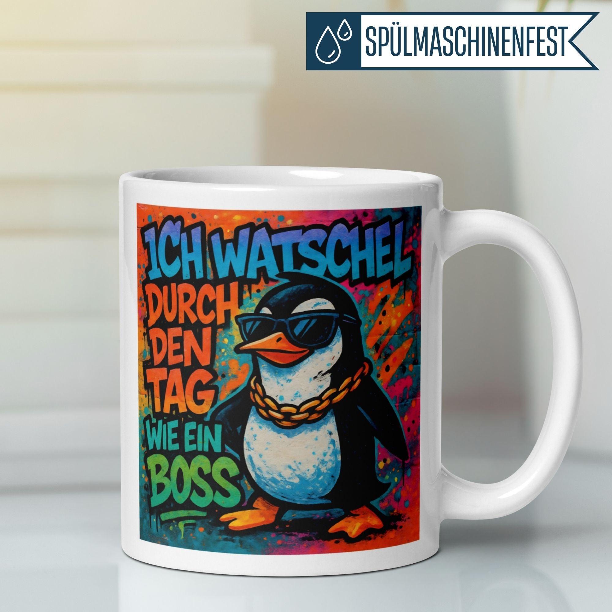 Momentals® Tasse | Pinguin & Spruch | Ich watschel durch den Tag wie ein Boss